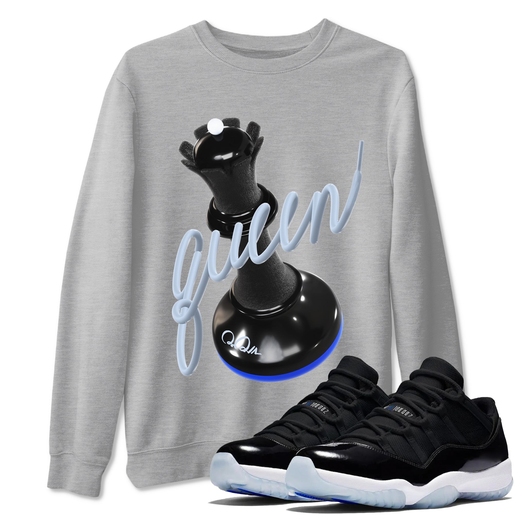 Air Jordan 11 Space shirt to match jordans 3D Queen sneaker tees AJ11 Space Drip Gear Zone unisex cotton Heather Grey 1 crew neck shirt