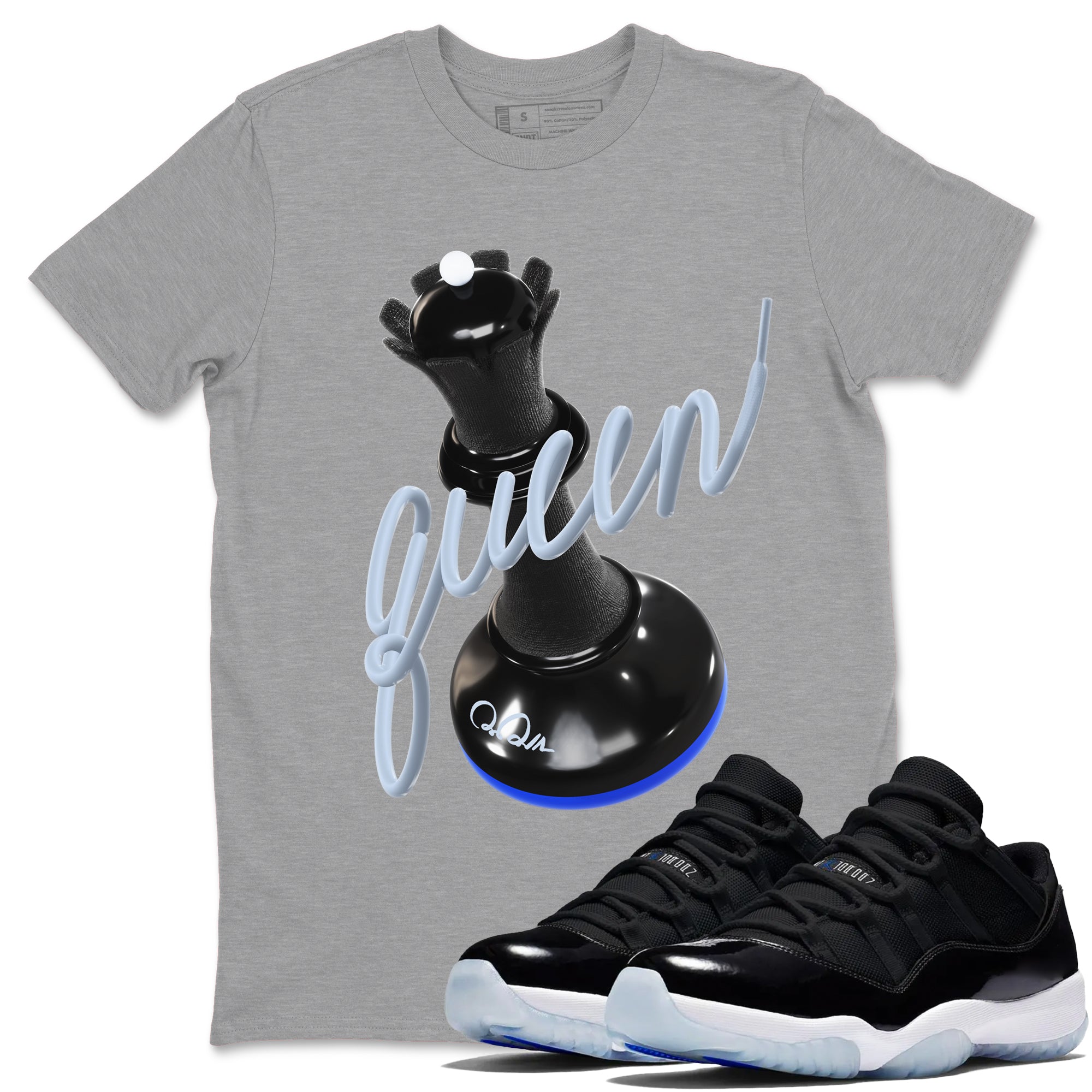 Air Jordan 11 Space shirt to match jordans 3D Queen sneaker tees AJ11 Space Drip Gear Zone unisex cotton Heather Grey 1 crew neck shirt