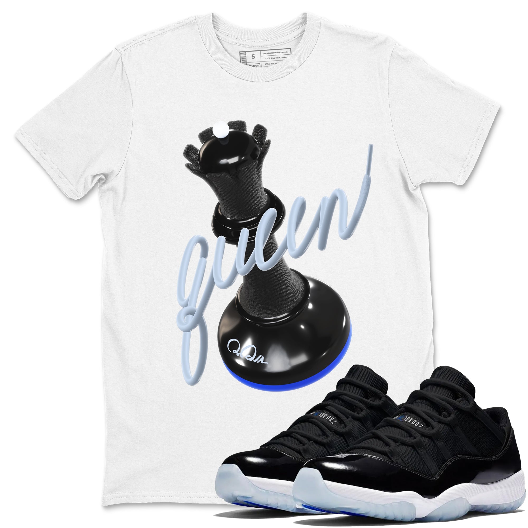 Air Jordan 11 Space shirt to match jordans 3D Queen sneaker tees AJ11 Space Drip Gear Zone unisex cotton White 1 crew neck shirt