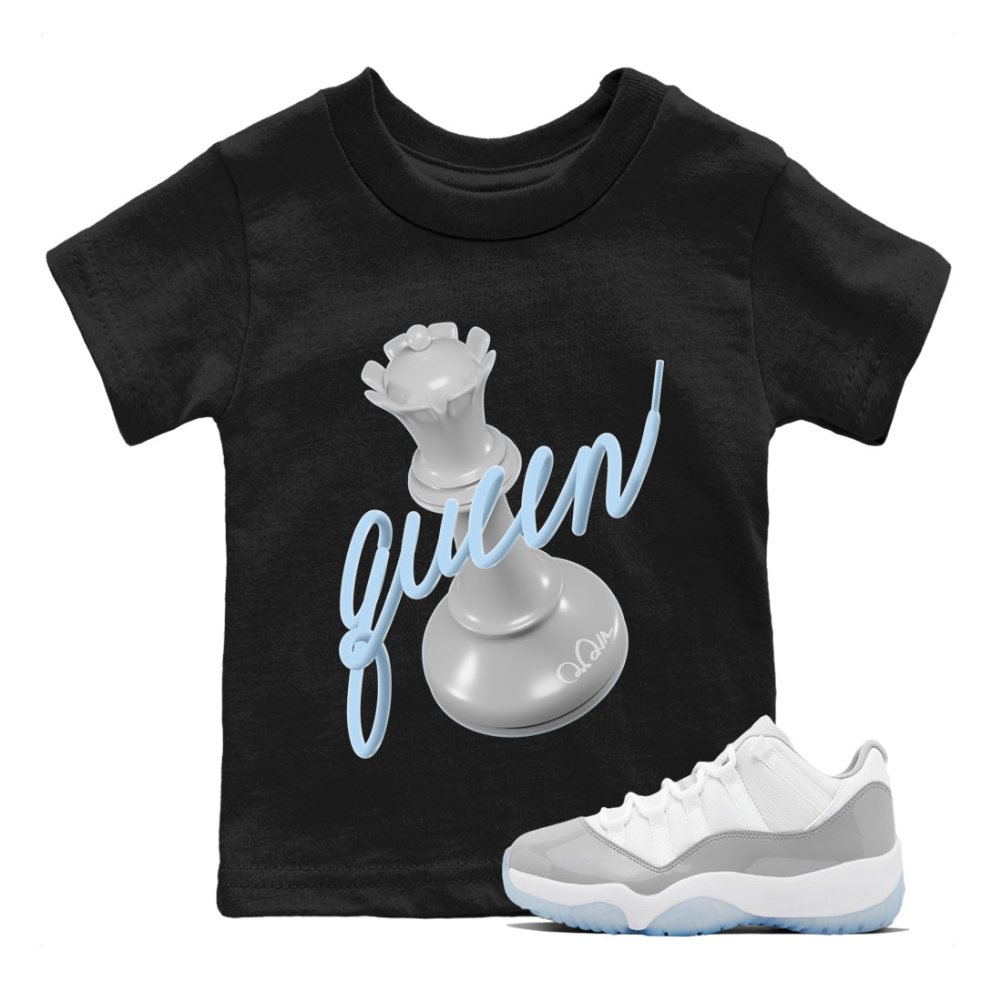 Air Jordan 11 White Cement Sneaker Match Tees 3D Queen Streetwear Sneaker Shirt Air Jordan 11 Cement Grey Sneaker Release Tees Kids Shirts Black 1