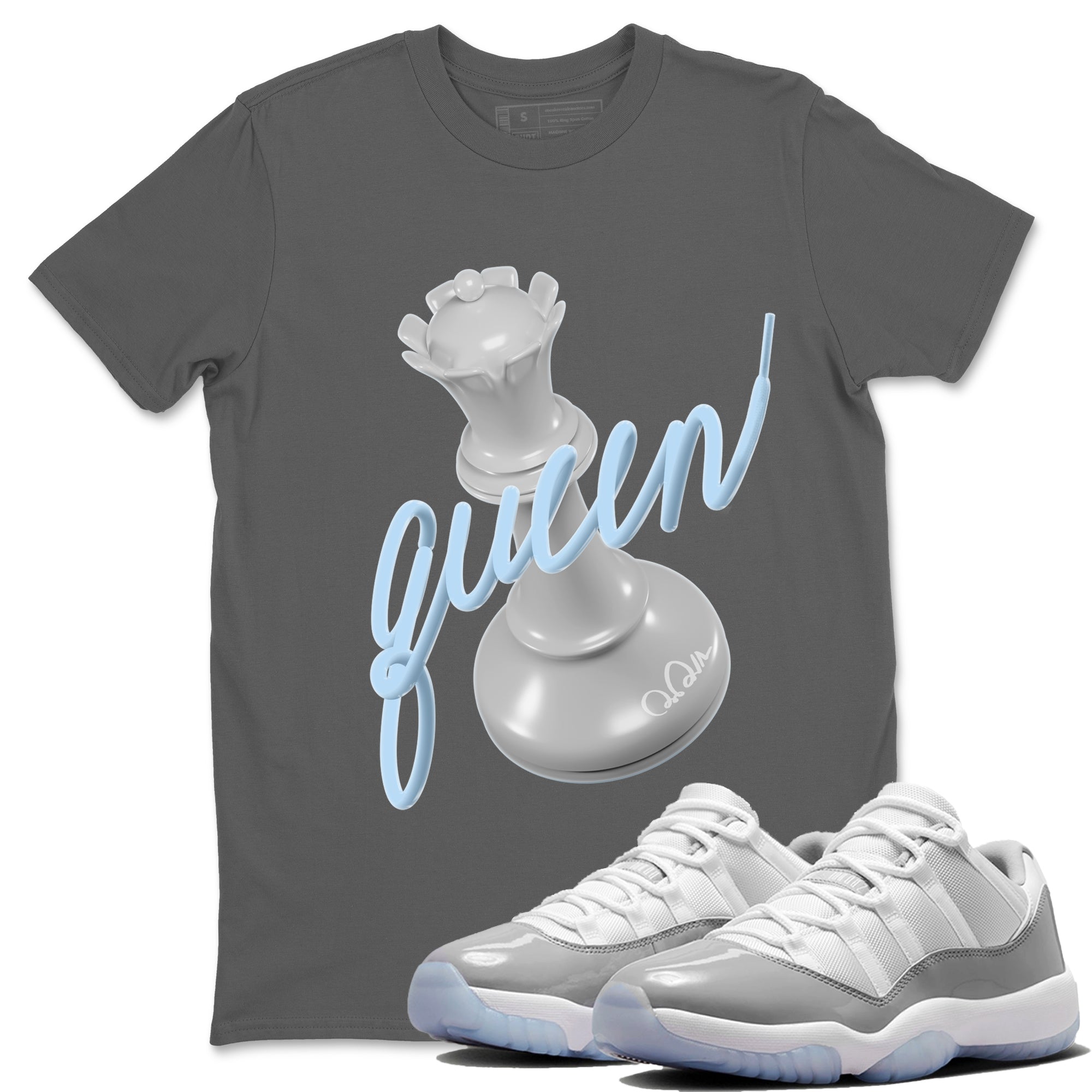 Air Jordan 11 White Cement 3D Queen Crew Neck Streetwear Sneaker Shirt Air Jordan 11 Cement Grey Sneaker T-Shirts Washing and Care Tip