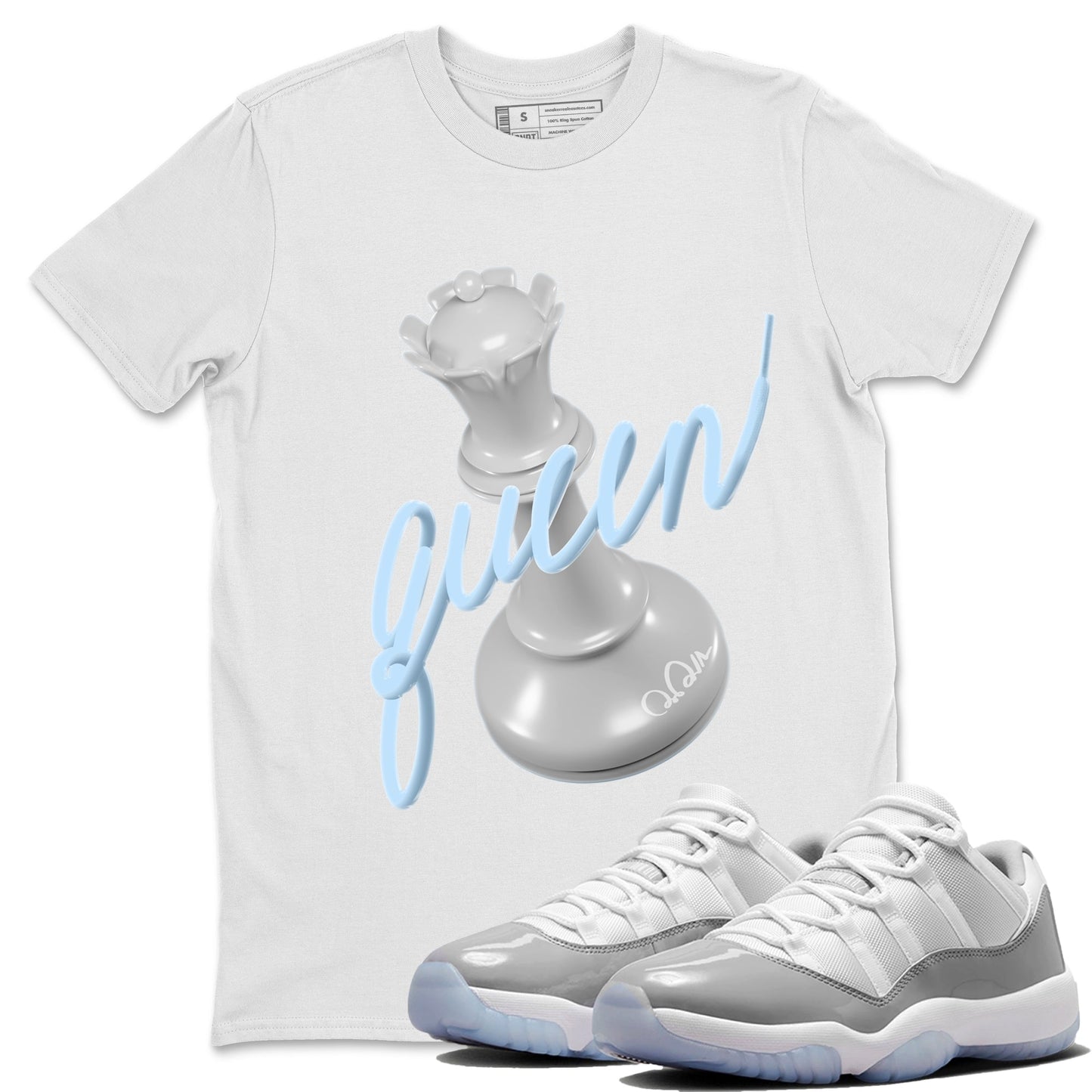 Air Jordan 11 White Cement Sneaker Match Tees 3D Queen Streetwear Sneaker Shirt Air Jordan 11 Cement Grey Sneaker Release Tees Unisex Shirts White 1