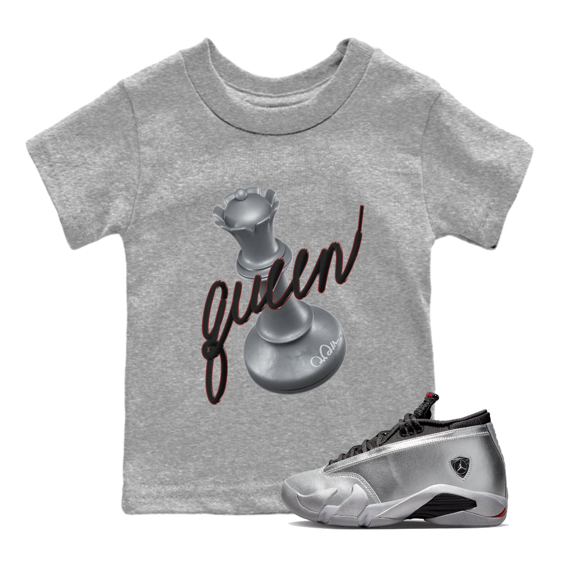 Air Jordan 14 Metallic Silver 3D Queen Baby and Kids Streetwear Sneaker Shirt AJ14 Metallic Silver Kids Streetwear Sneaker Shirt Size Chart