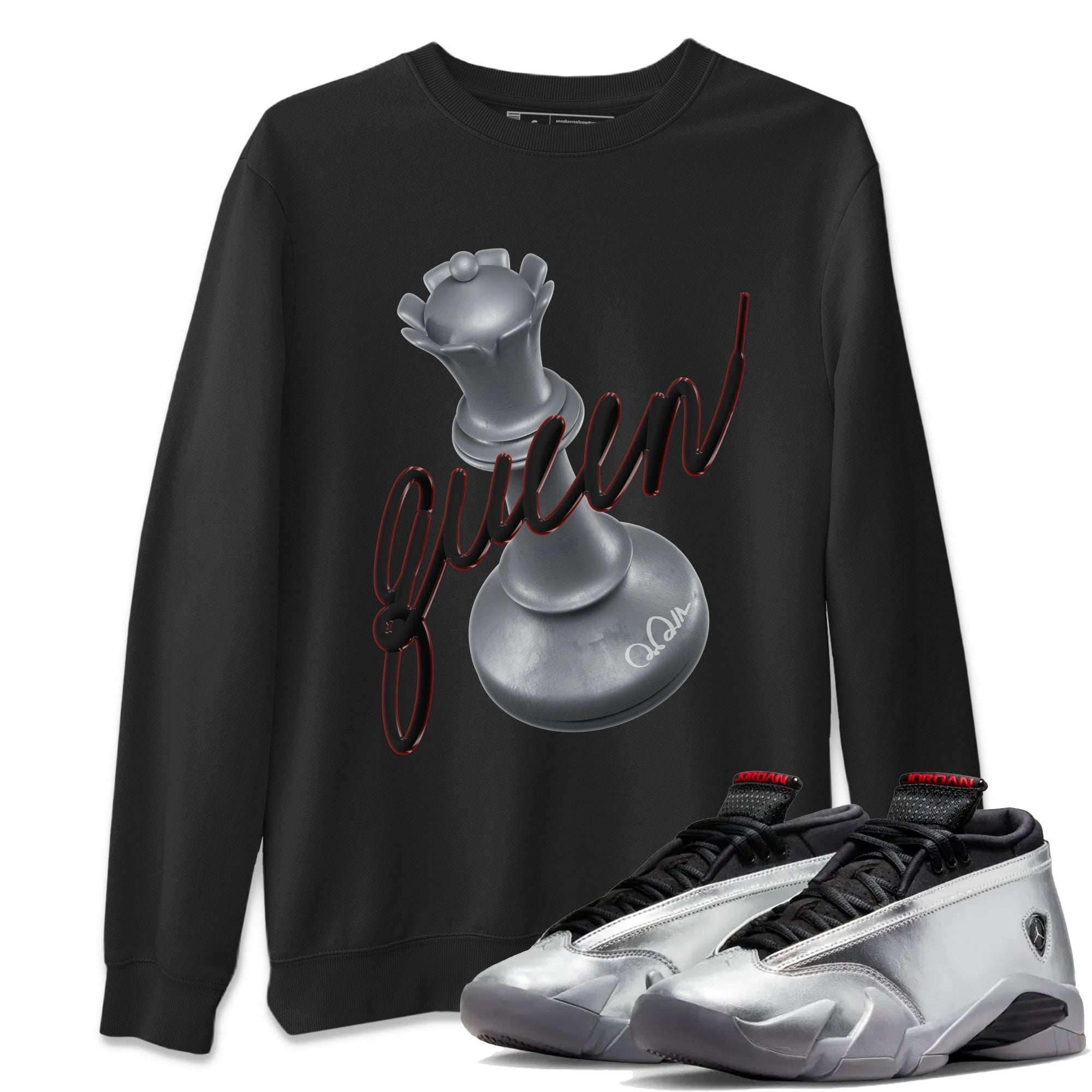 Air Jordan 14 Metallic Silver Sneaker Match Tees 3D Queen Streetwear Sneaker Shirt AJ14 Metallic Silver Sneaker Release Tees Unisex Shirts Black 1