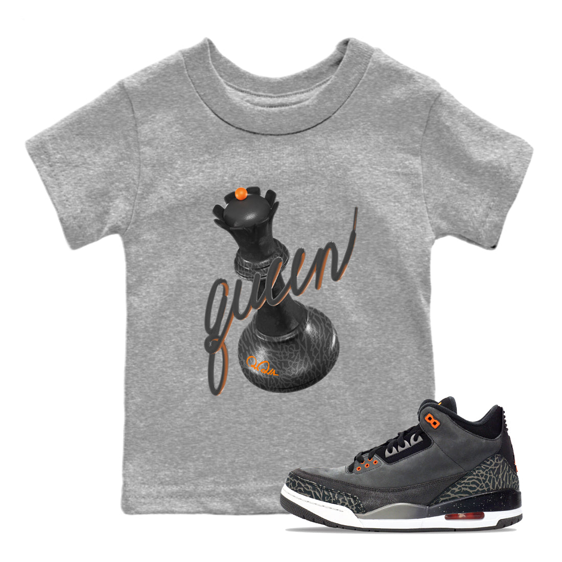 Air Jordan 3 Fear shirt to match jordans 3D Queen sneaker tees AJ3 Fear Drip Gear Zone Baby Toddler Heather Grey 1 T-Shirt