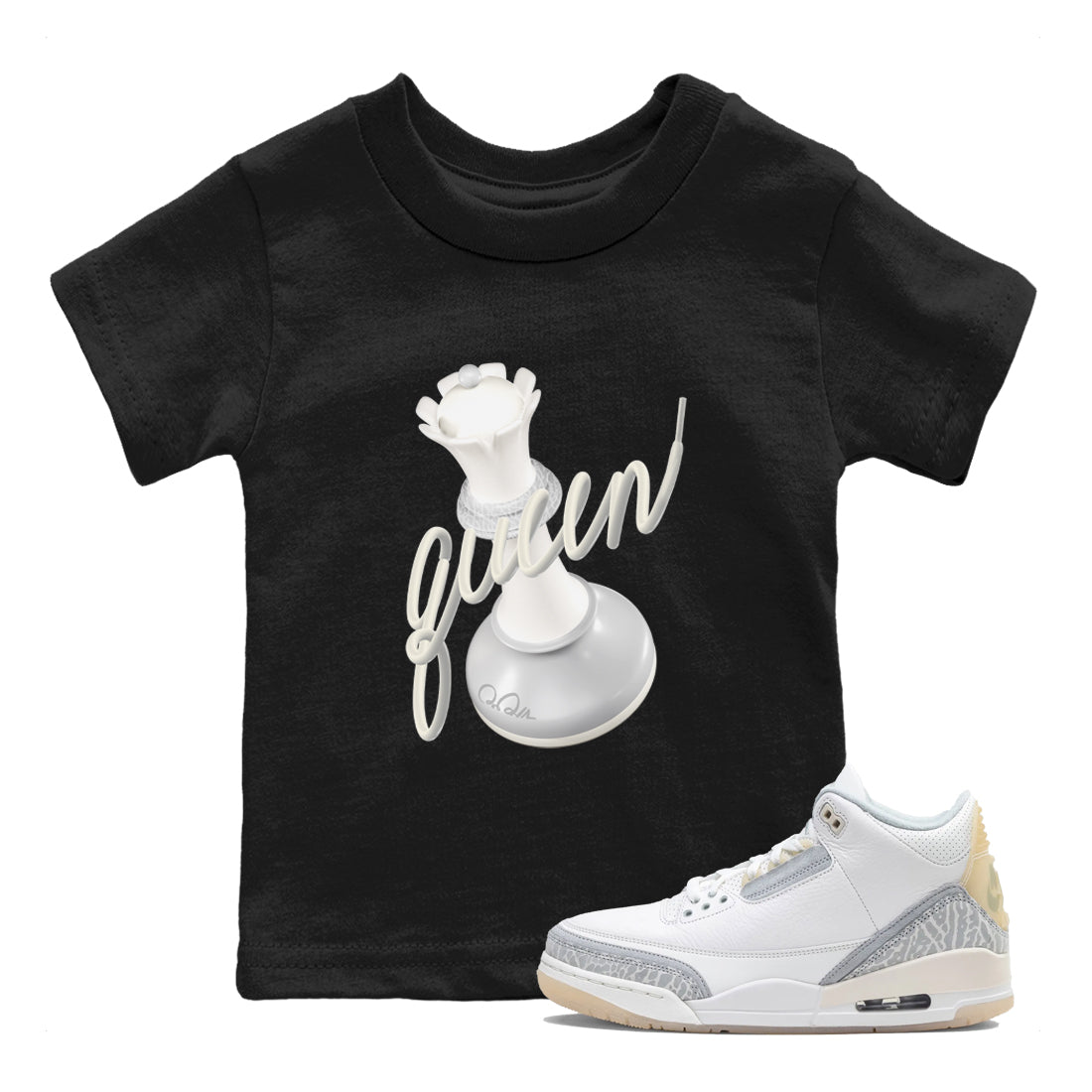 3s Ivory shirt to match jordans 3D Queen sneaker tees Air Jordan 3 Ivory Drip Gear Zone baby toddler Black 1 cotton Shirt