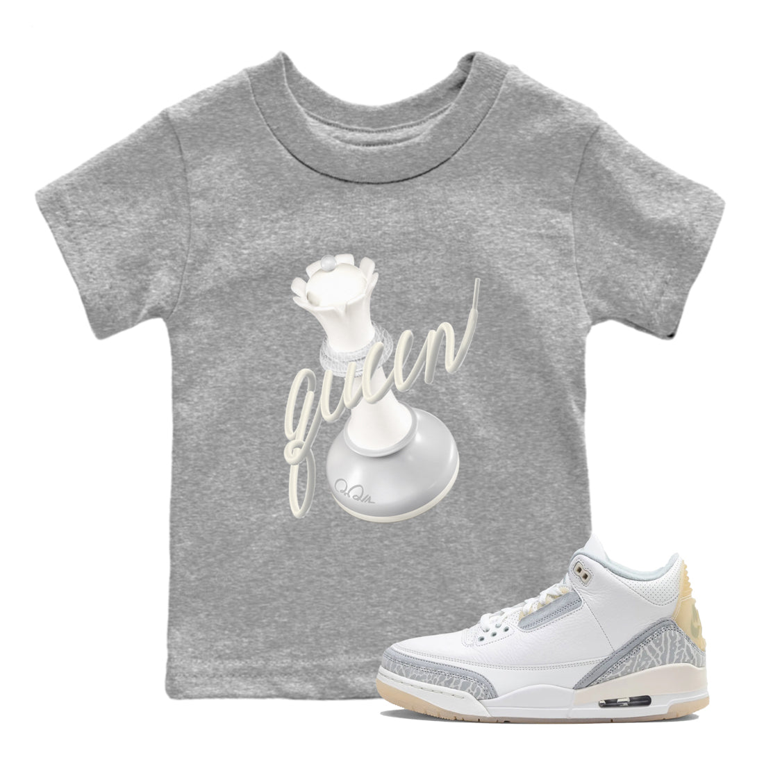 3s Ivory shirt to match jordans 3D Queen sneaker tees Air Jordan 3 Ivory Drip Gear Zone baby toddler Heather Grey 1 cotton Shirt