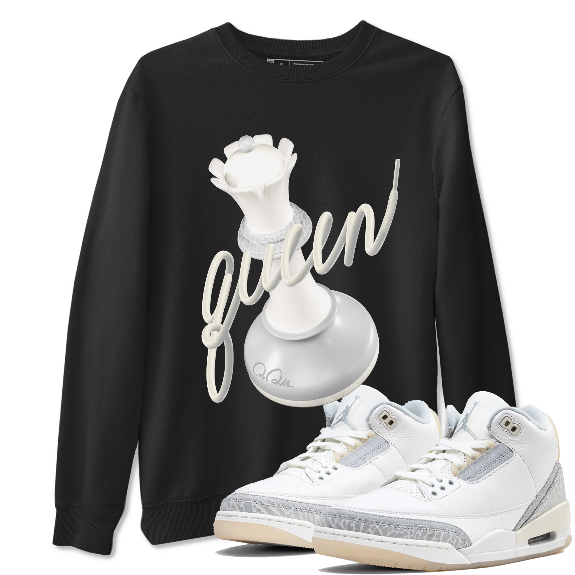 3s Ivory shirt to match jordans 3D Queen sneaker tees Air Jordan 3 Ivory Drip Gear Zone unisex cotton Black 1 crew neck shirt