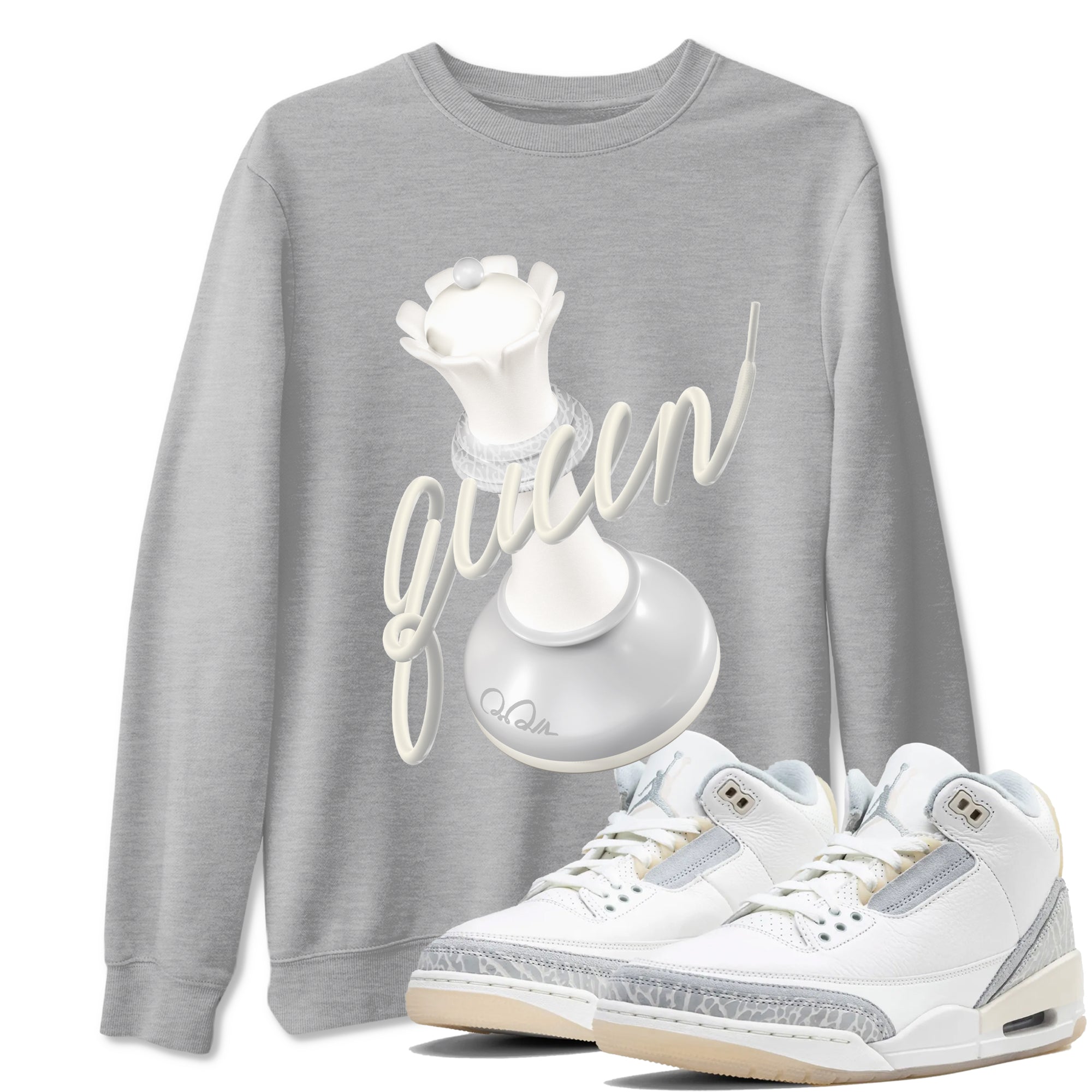 3s Ivory shirt to match jordans 3D Queen sneaker tees Air Jordan 3 Ivory Drip Gear Zone unisex cotton Heather Grey 1 crew neck shirt