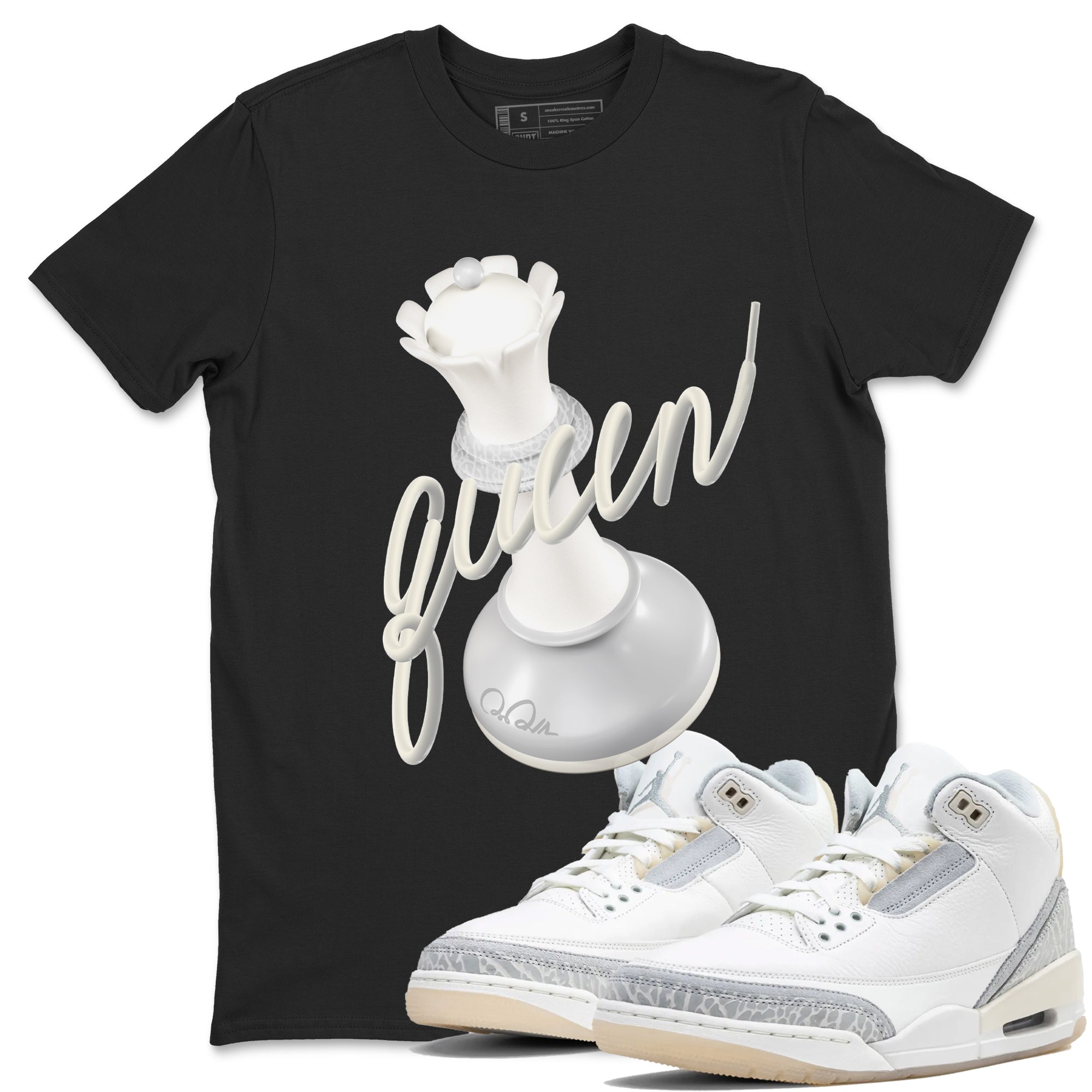 3s Ivory shirt to match jordans 3D Queen sneaker tees Air Jordan 3 Ivory Drip Gear Zone unisex cotton Black 1 crew neck shirt