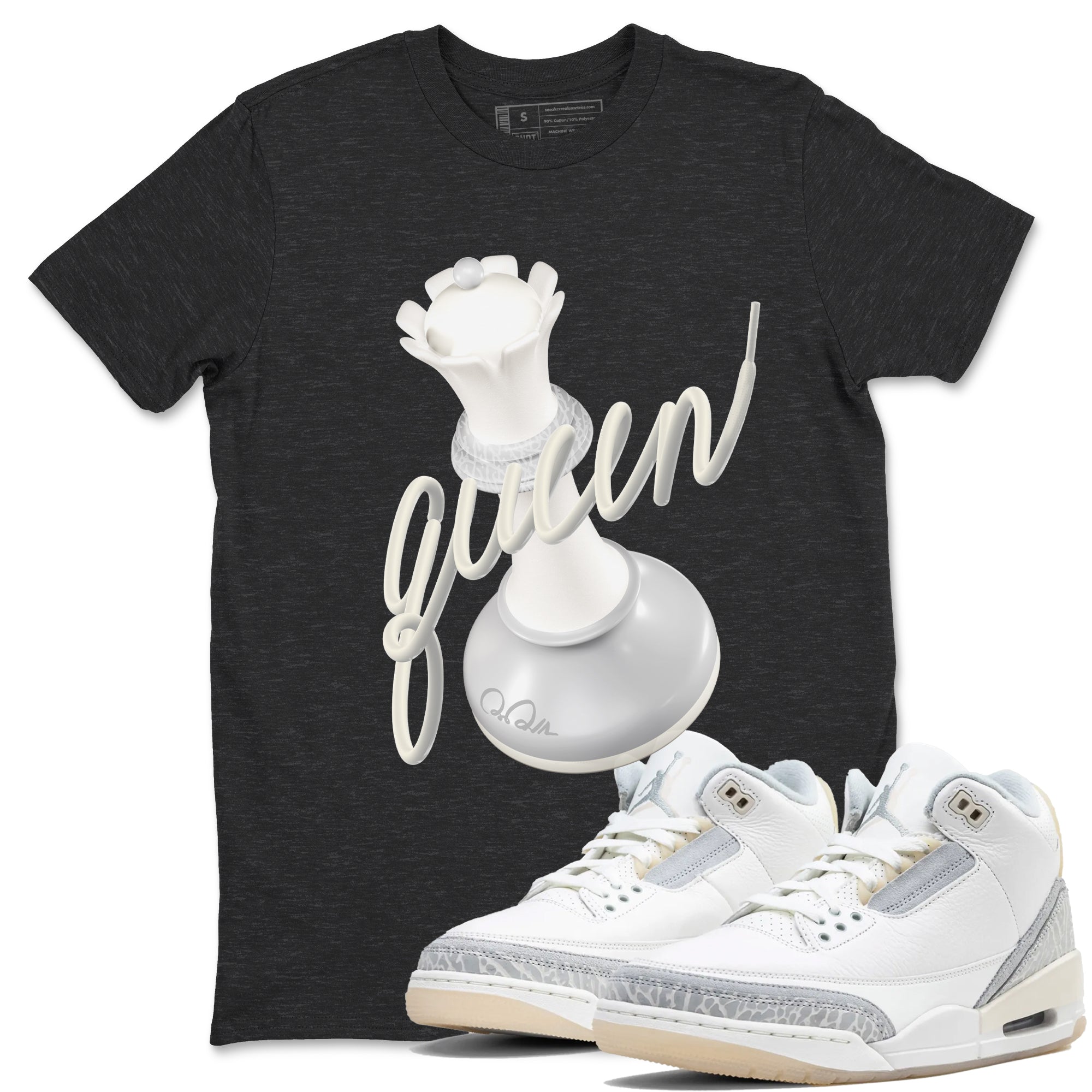 3s Ivory shirt to match jordans 3D Queen sneaker tees Air Jordan 3 Ivory Drip Gear Zone unisex cotton Charcoal Heather 1 crew neck shirt