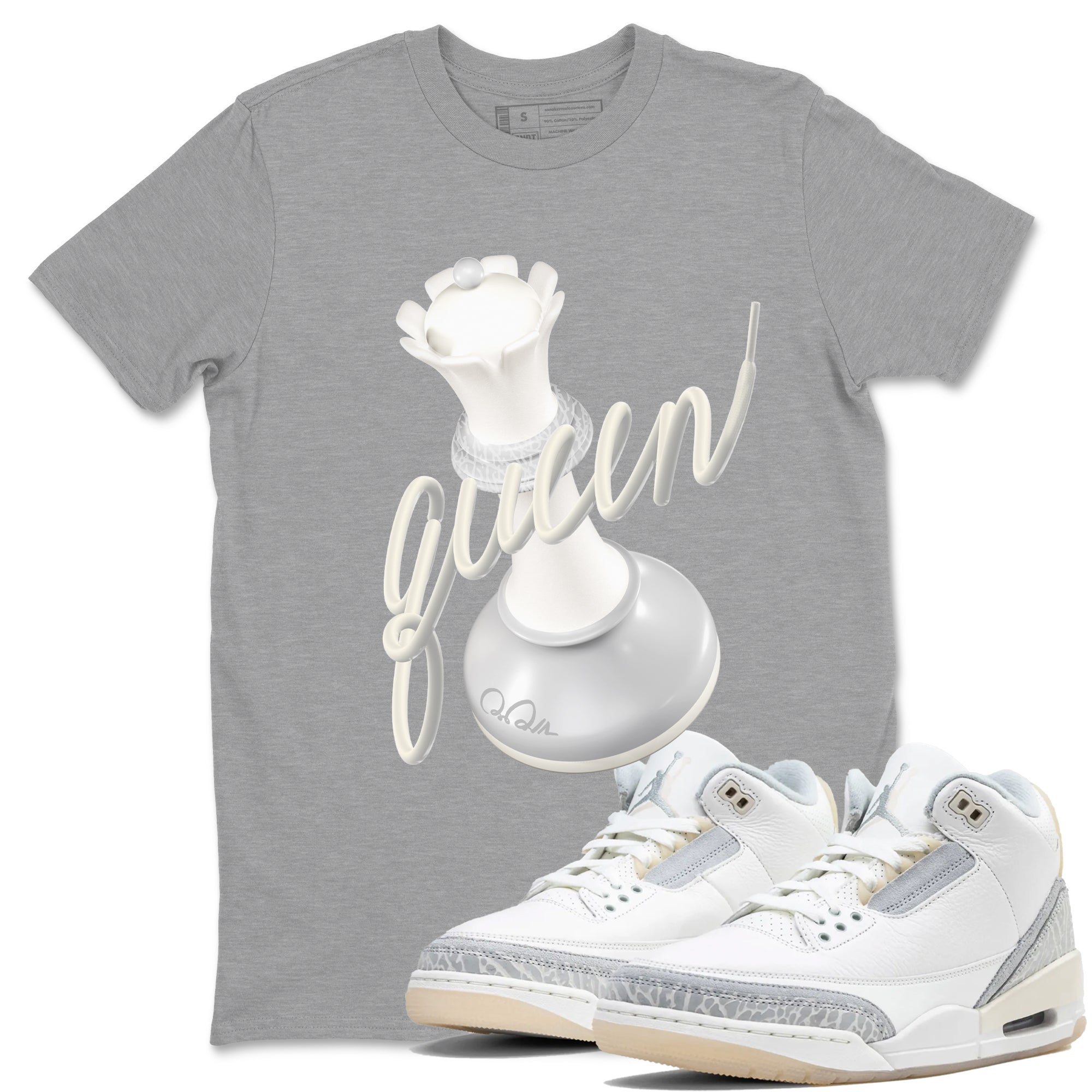3s Ivory shirt to match jordans 3D Queen sneaker tees Air Jordan 3 Ivory Drip Gear Zone unisex cotton Heather Grey 1 crew neck shirt