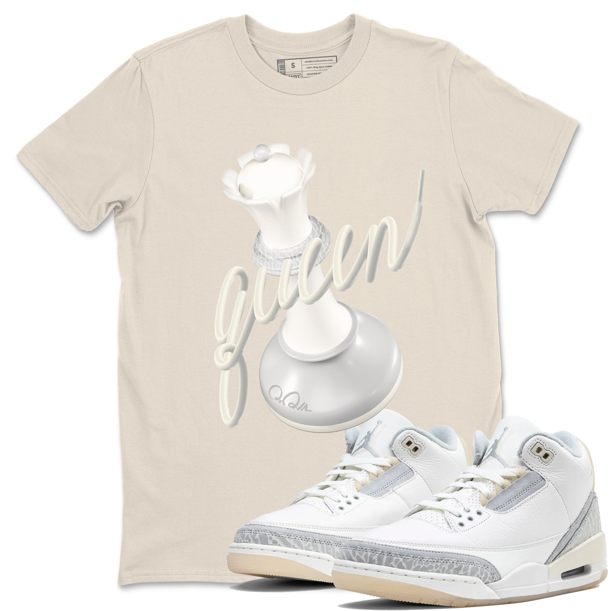 3s Ivory shirt to match jordans 3D Queen sneaker tees Air Jordan 3 Ivory Drip Gear Zone unisex cotton Natural 1 crew neck shirt