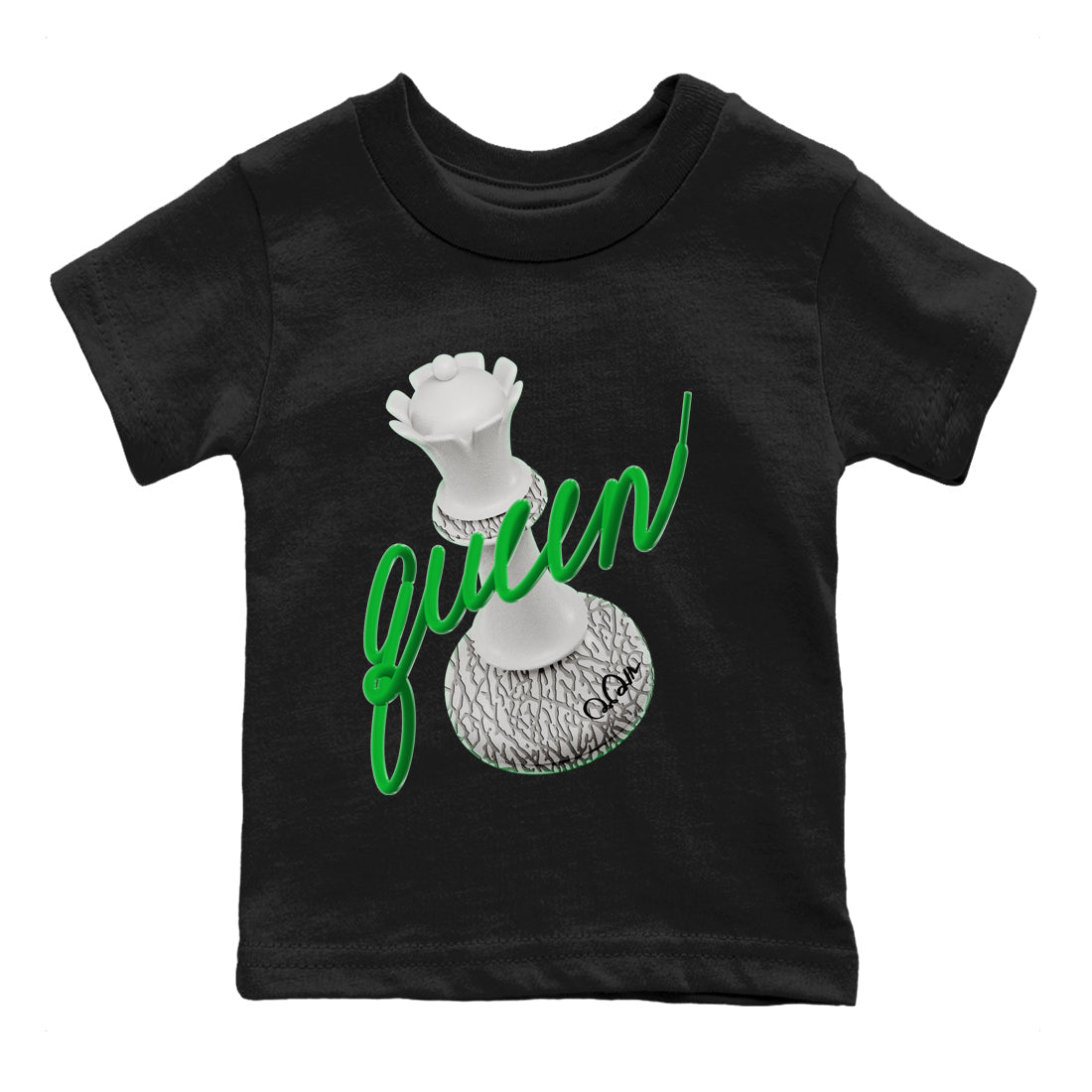 Air Jordan 3 Lucky Green Sneaker Match Tees 3D Queen Streetwear Sneaker Shirt AJ3 Lucky Green Sneaker Release Tees Kids Shirts Black 2