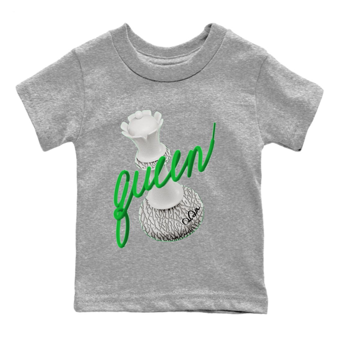 Air Jordan 3 Lucky Green Sneaker Match Tees 3D Queen Streetwear Sneaker Shirt AJ3 Lucky Green Sneaker Release Tees Kids Shirts Heather Grey 2
