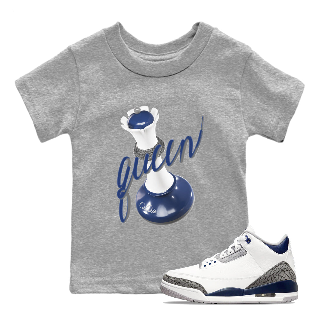 3s Midnight Navy shirt to match jordans 3D Queen sneaker match t-shirt AJ3 Midnight Navy Drip Gear Zone baby toddler Heather Grey 1 Crew Neck T-Shirt
