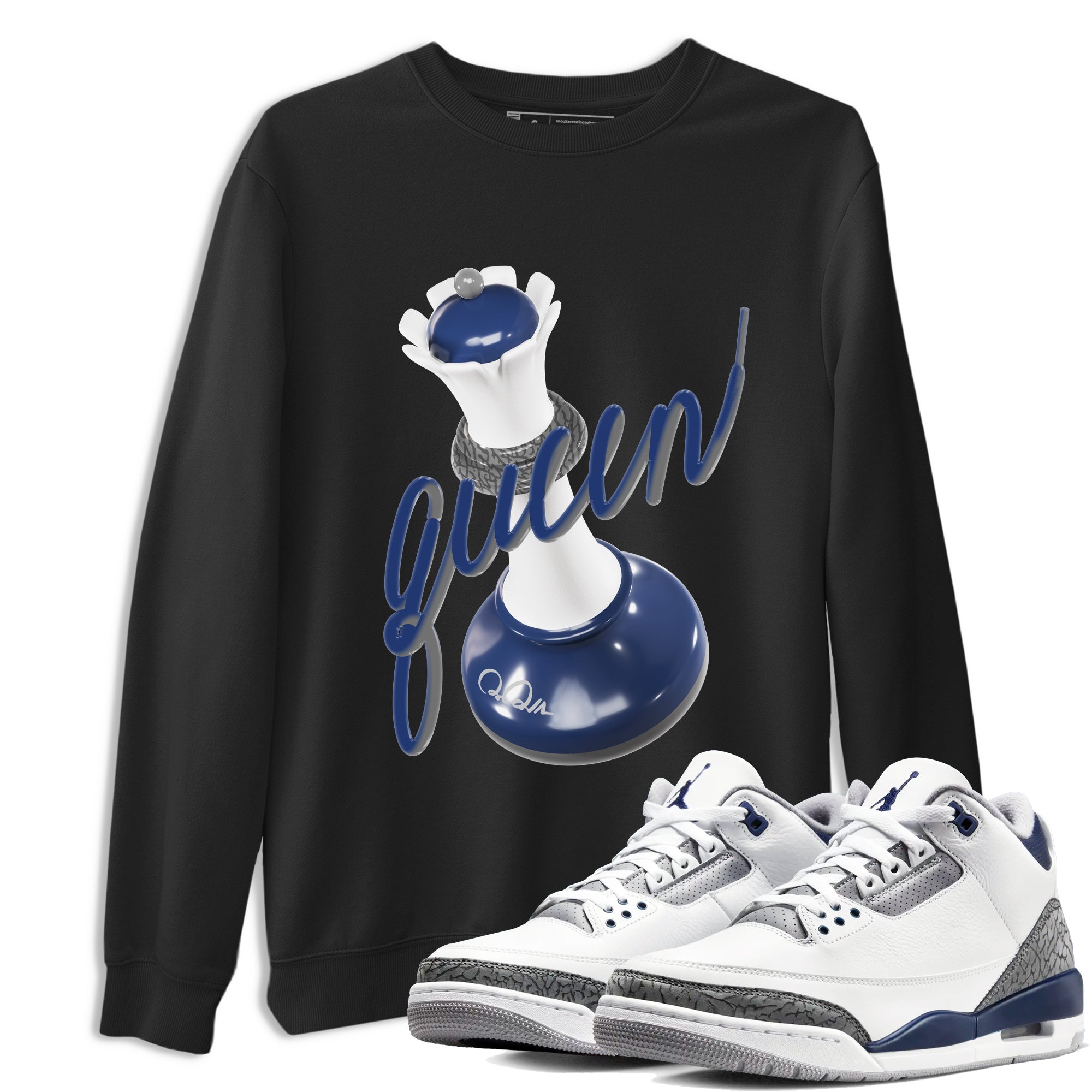 3s Midnight Navy shirt to match jordans 3D Queen sneaker match t-shirt AJ3 Midnight Navy Drip Gear Zone unisex cotton Black 1 Crew Neck T-Shirt