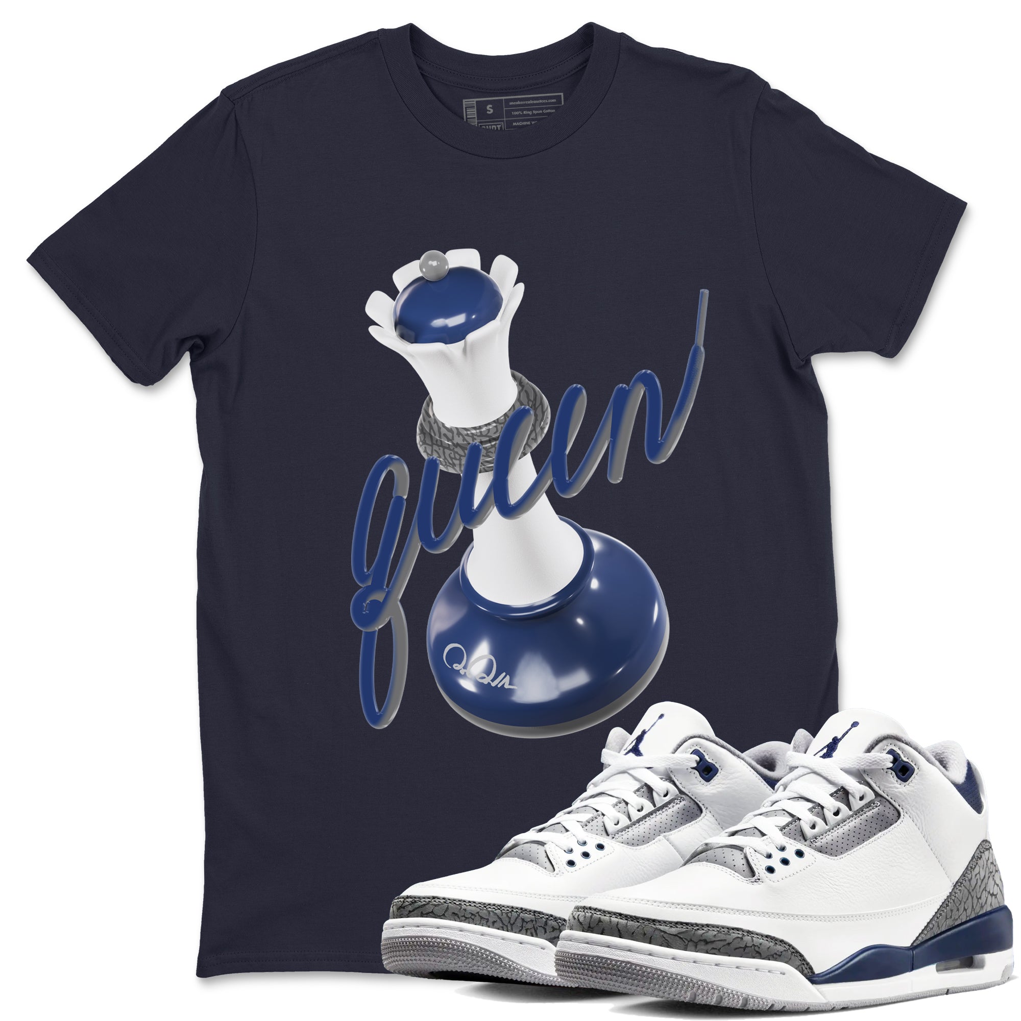3s Midnight Navy shirt to match jordans 3D Queen sneaker match t-shirt AJ3 Midnight Navy Drip Gear Zone unisex cotton Navy 1 Crew Neck T-Shirt
