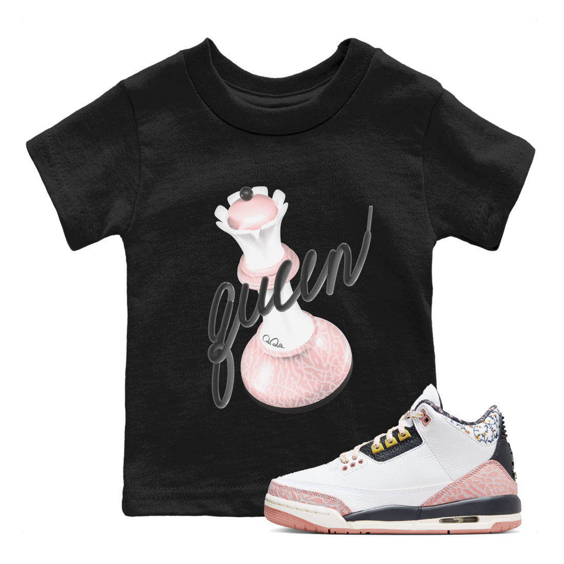 Air Jordan 3 GS Vintage Floral shirt to match jordans 3D Queen sneaker tees Air Jordan 3 Vintage Floral Drip Gear Zone baby toddler Black 1 cotton Shirt