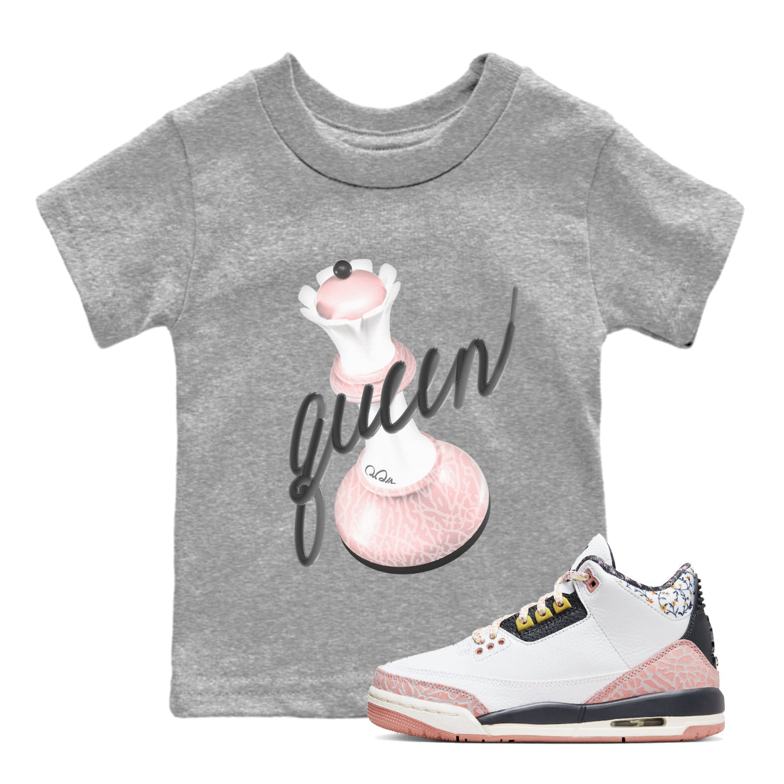 Air Jordan 3 GS Vintage Floral shirt to match jordans 3D Queen sneaker tees Air Jordan 3 Vintage Floral Drip Gear Zone baby toddler Heather Grey 1 cotton Shirt