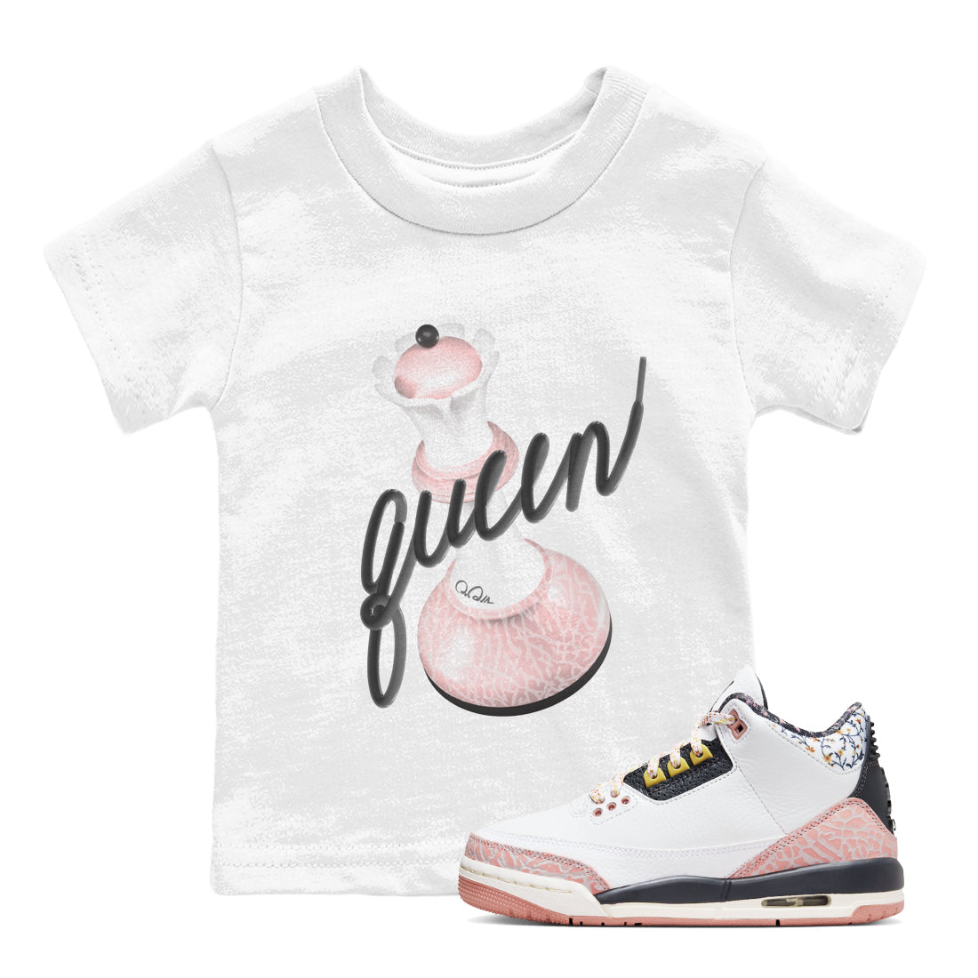 Air Jordan 3 GS Vintage Floral shirt to match jordans 3D Queen sneaker tees Air Jordan 3 Vintage Floral Drip Gear Zone baby toddler White 1 cotton Shirt
