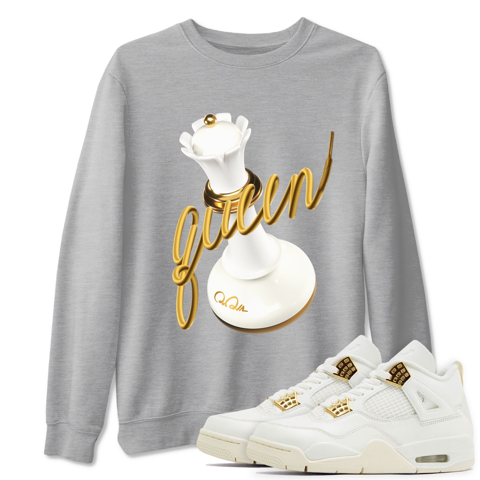 4s Sail 2024 shirt to match jordans 3D Queen sneaker tees Air Jordan 4 Sail 2024 Drip Gear Zone unisex cotton Heather Grey 1 crew neck shirt