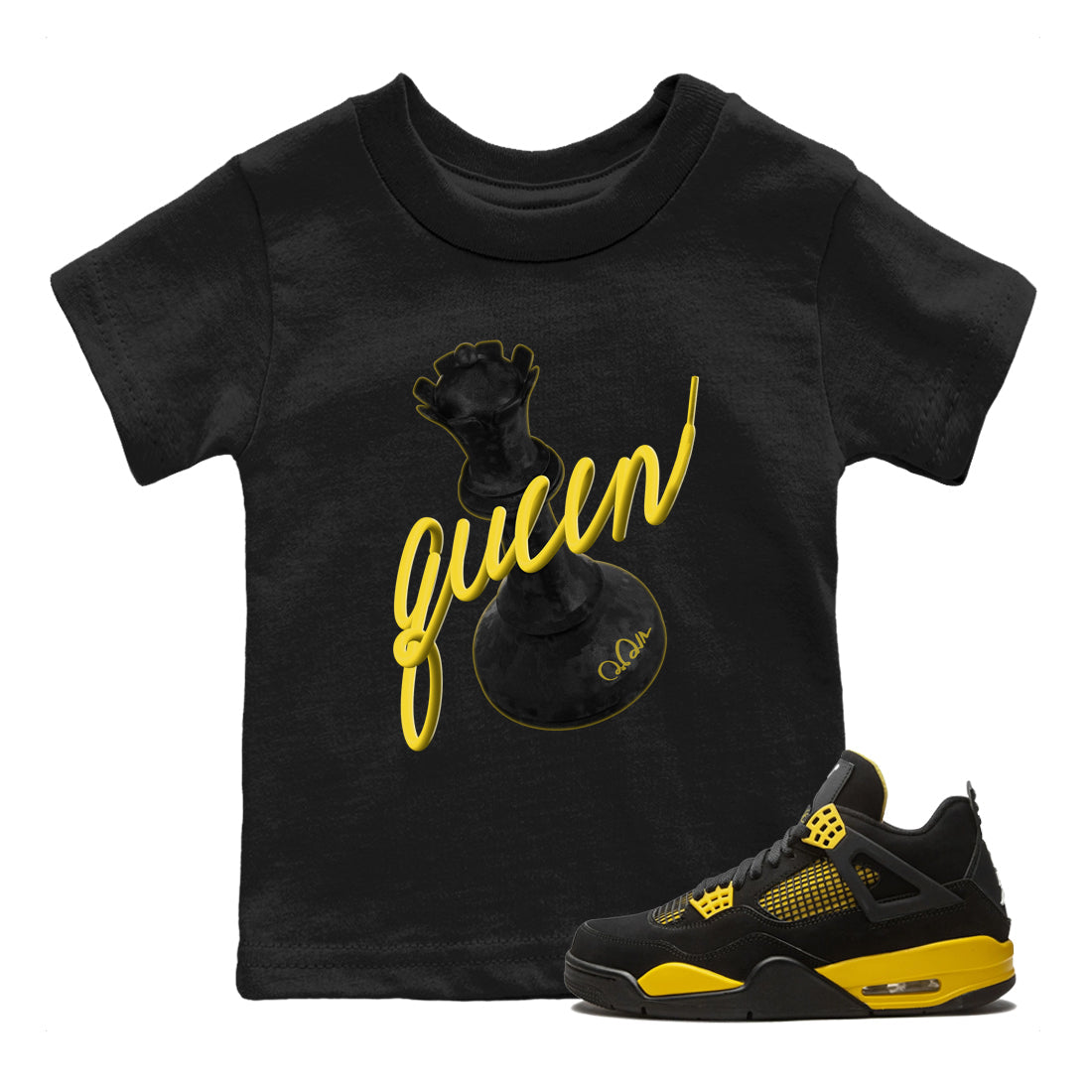 Air Jordan 4 Thunder Sneaker Match Tees 3D Queen Streetwear Sneaker Shirt AJ4 Thunder Jumpman Sneaker Release Tees Kids Shirts Black 1