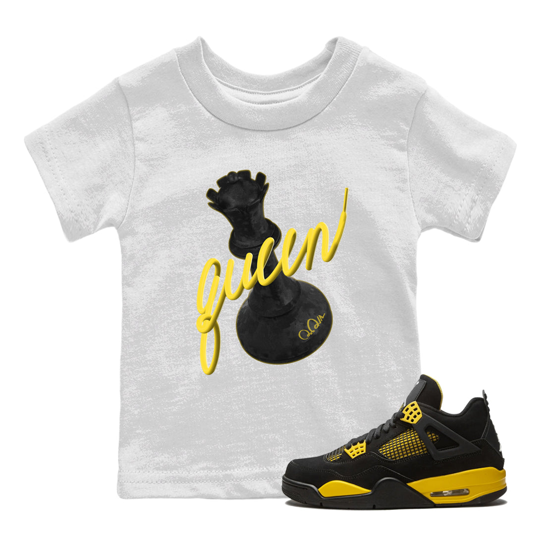 Air Jordan 4 Thunder Sneaker Match Tees 3D Queen Streetwear Sneaker Shirt AJ4 Thunder Jumpman Sneaker Release Tees Kids Shirts White 1