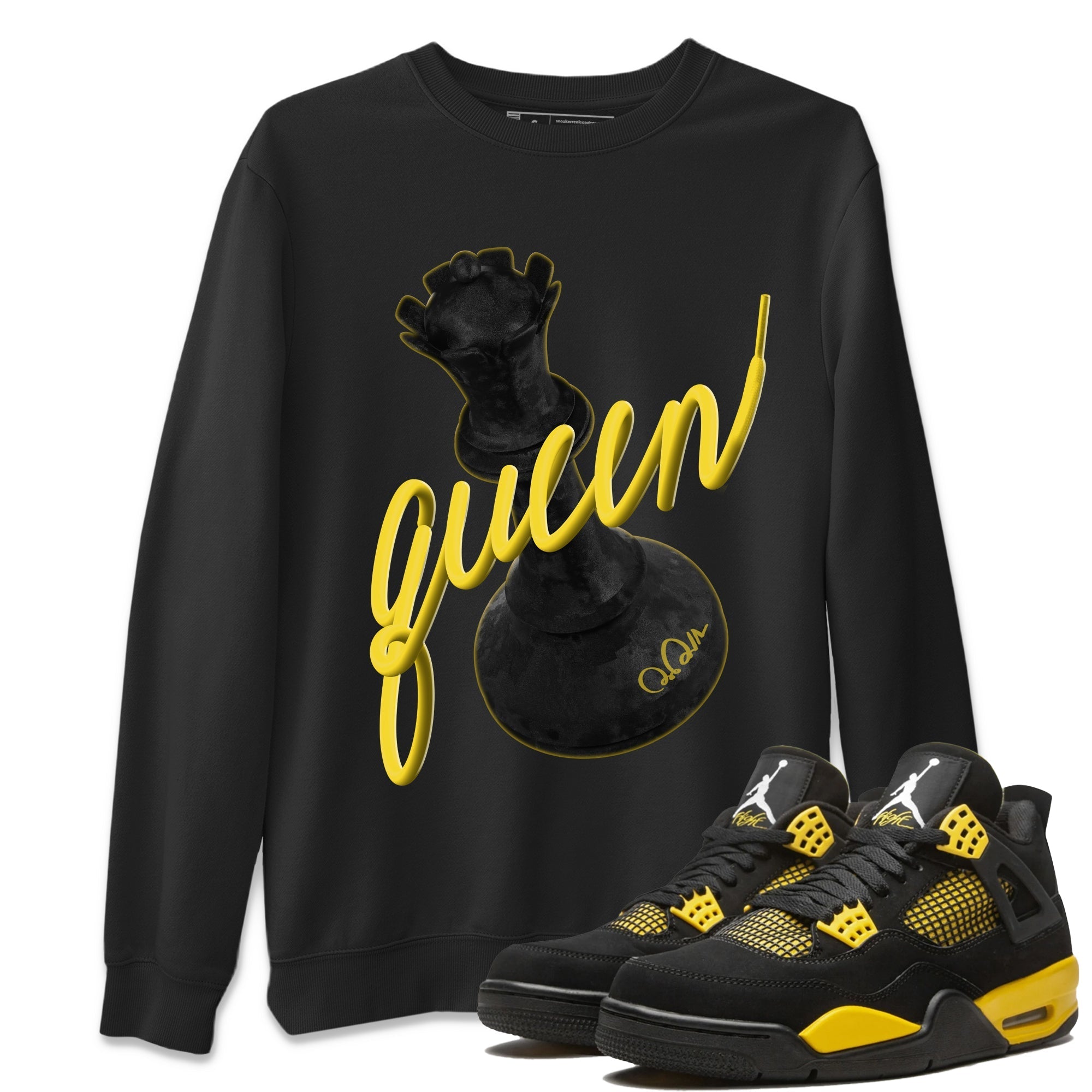 Air Jordan 4 Thunder Sneaker Match Tees 3D Queen Streetwear Sneaker Shirt AJ4 Thunder Jumpman Sneaker Release Tees Unisex Shirts Black 1
