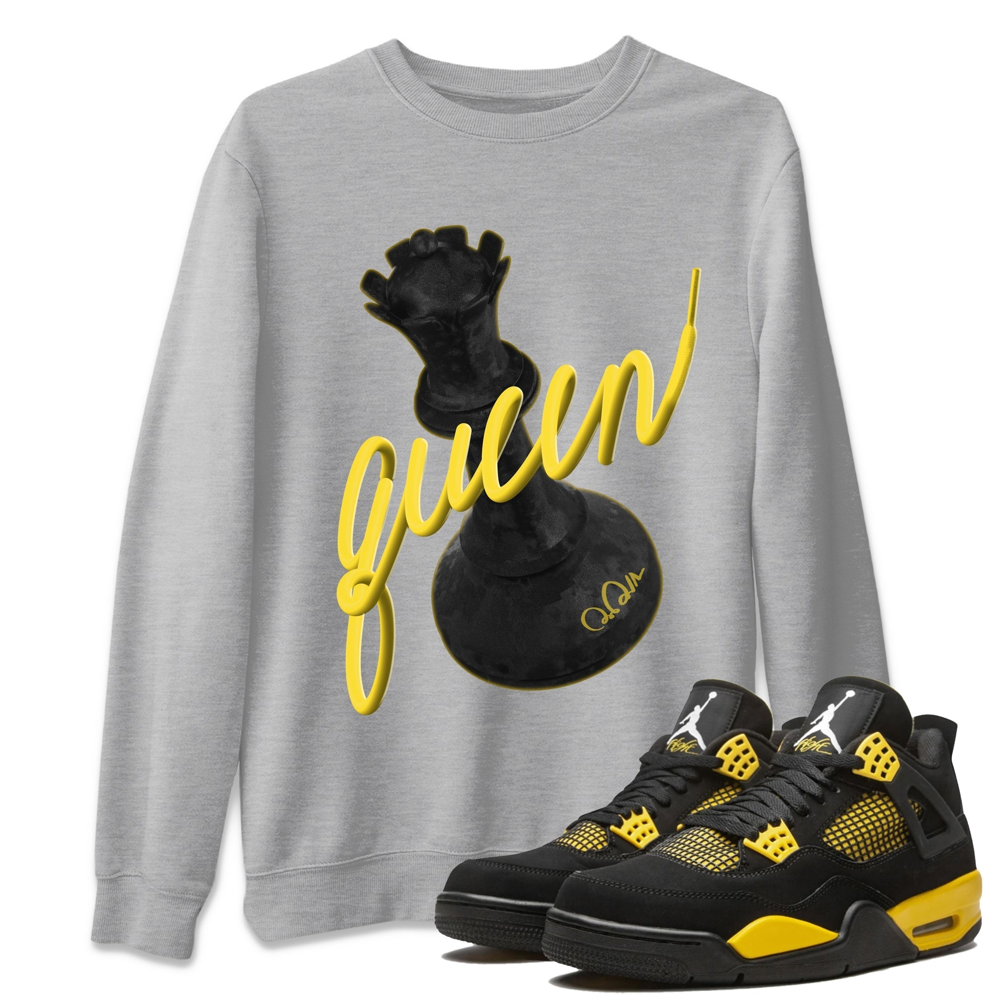 Air Jordan 4 Thunder Sneaker Match Tees 3D Queen Streetwear Sneaker Shirt AJ4 Thunder Jumpman Sneaker Release Tees Unisex Shirts Heather Grey 1