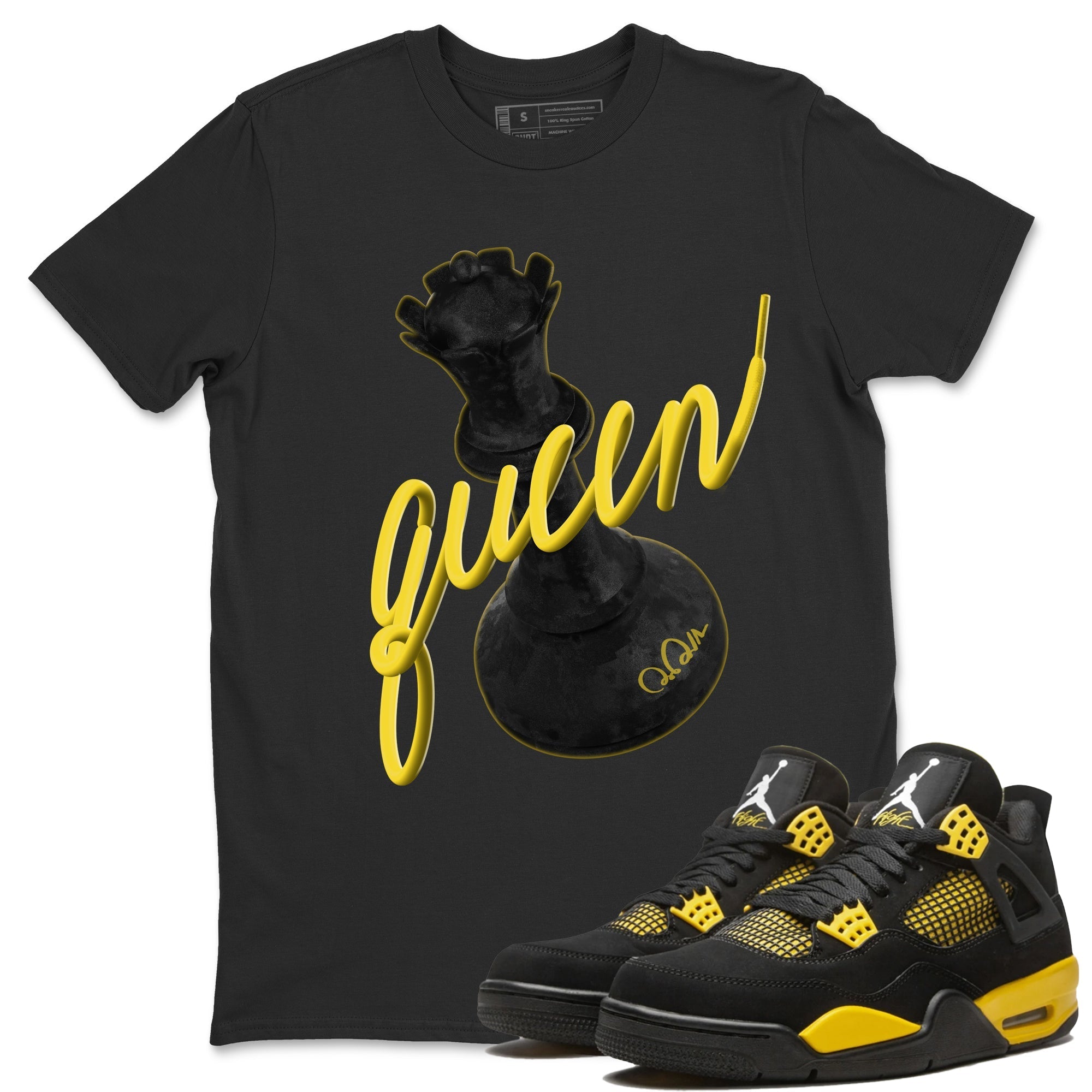Air Jordan 4 Thunder Sneaker Match Tees 3D Queen Streetwear Sneaker Shirt AJ4 Thunder Jumpman Sneaker Release Tees Unisex Shirts Black 1