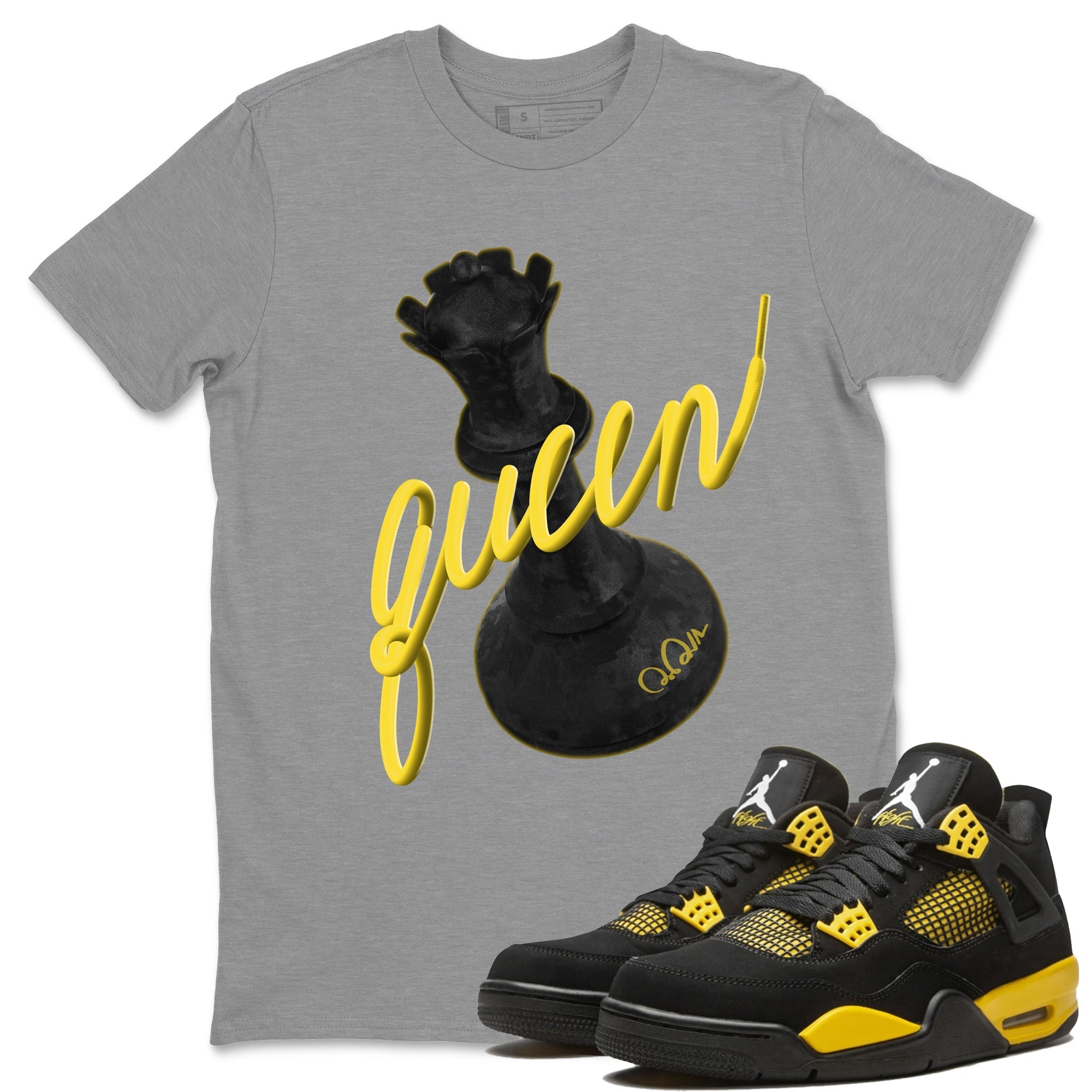 Air Jordan 4 Thunder Sneaker Match Tees 3D Queen Streetwear Sneaker Shirt AJ4 Thunder Jumpman Sneaker Release Tees Unisex Shirts Heather Grey 1