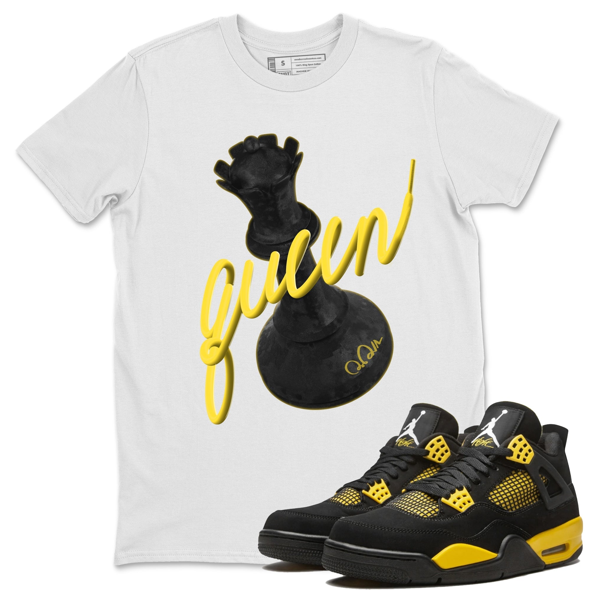 Air Jordan 4 Thunder Sneaker Match Tees 3D Queen Streetwear Sneaker Shirt AJ4 Thunder Jumpman Sneaker Release Tees Unisex Shirts White 1