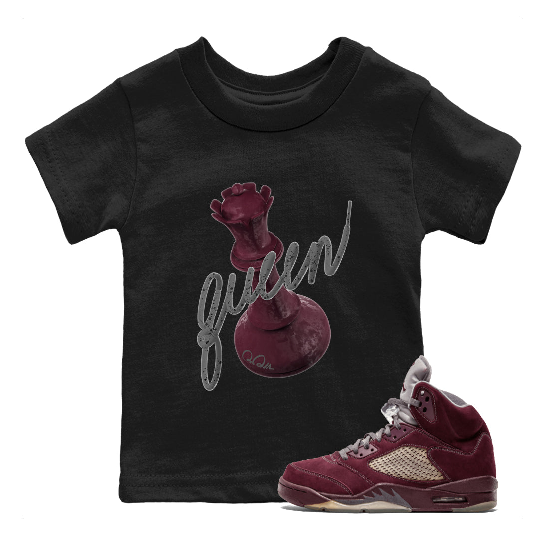 Air Jordan 5 Burgundy Sneaker Match Tees 3D Queen Streetwear Sneaker Shirt Air Jordan 5 Burgundy Sneaker Release Tees Kids Shirts Black 1