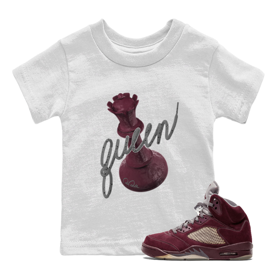Air Jordan 5 Burgundy Sneaker Match Tees 3D Queen Streetwear Sneaker Shirt Air Jordan 5 Burgundy Sneaker Release Tees Kids Shirts White 1