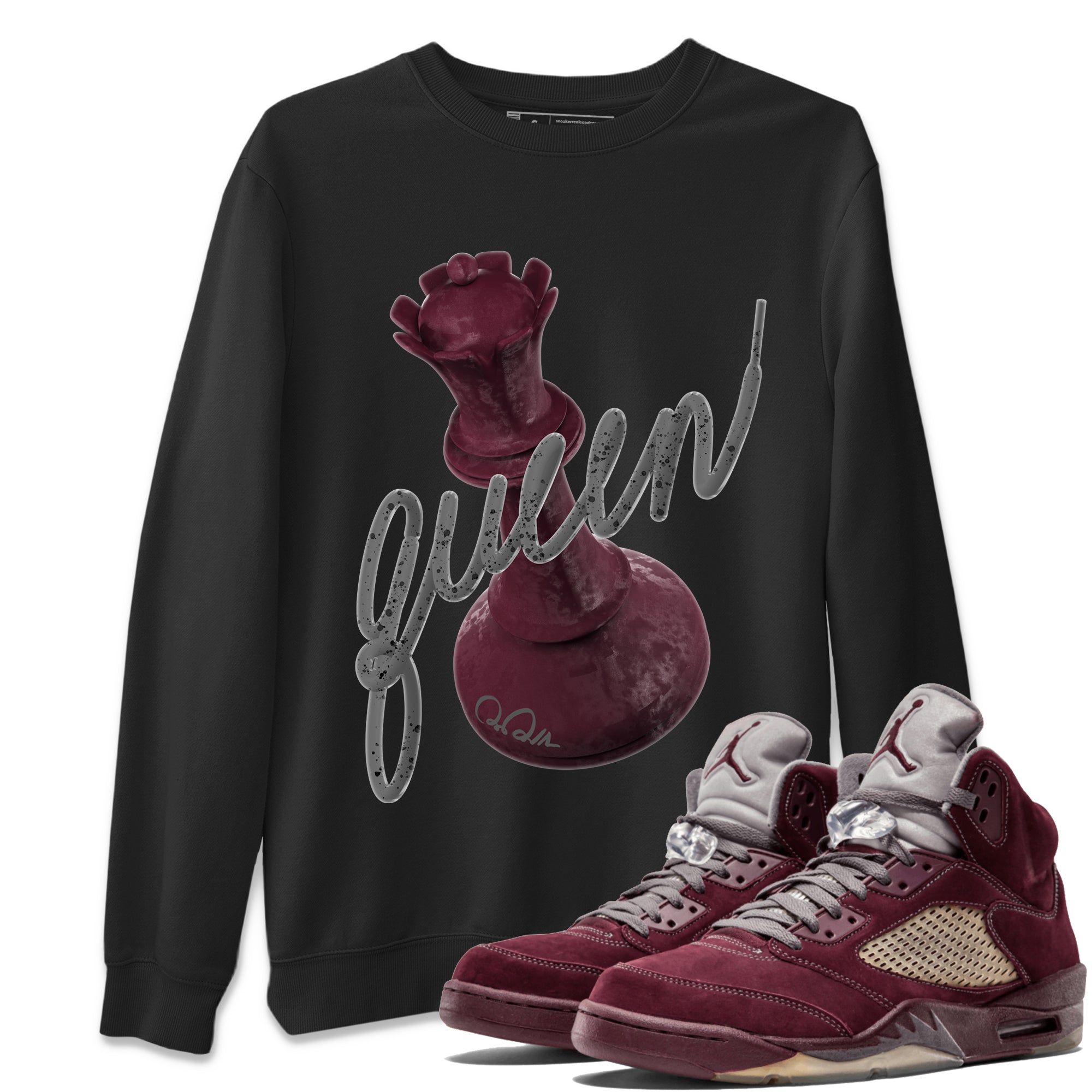 Air Jordan 5 Burgundy Sneaker Match Tees 3D Queen Streetwear Sneaker Shirt Air Jordan 5 Burgundy Sneaker Release Tees Unisex Shirts Black 1