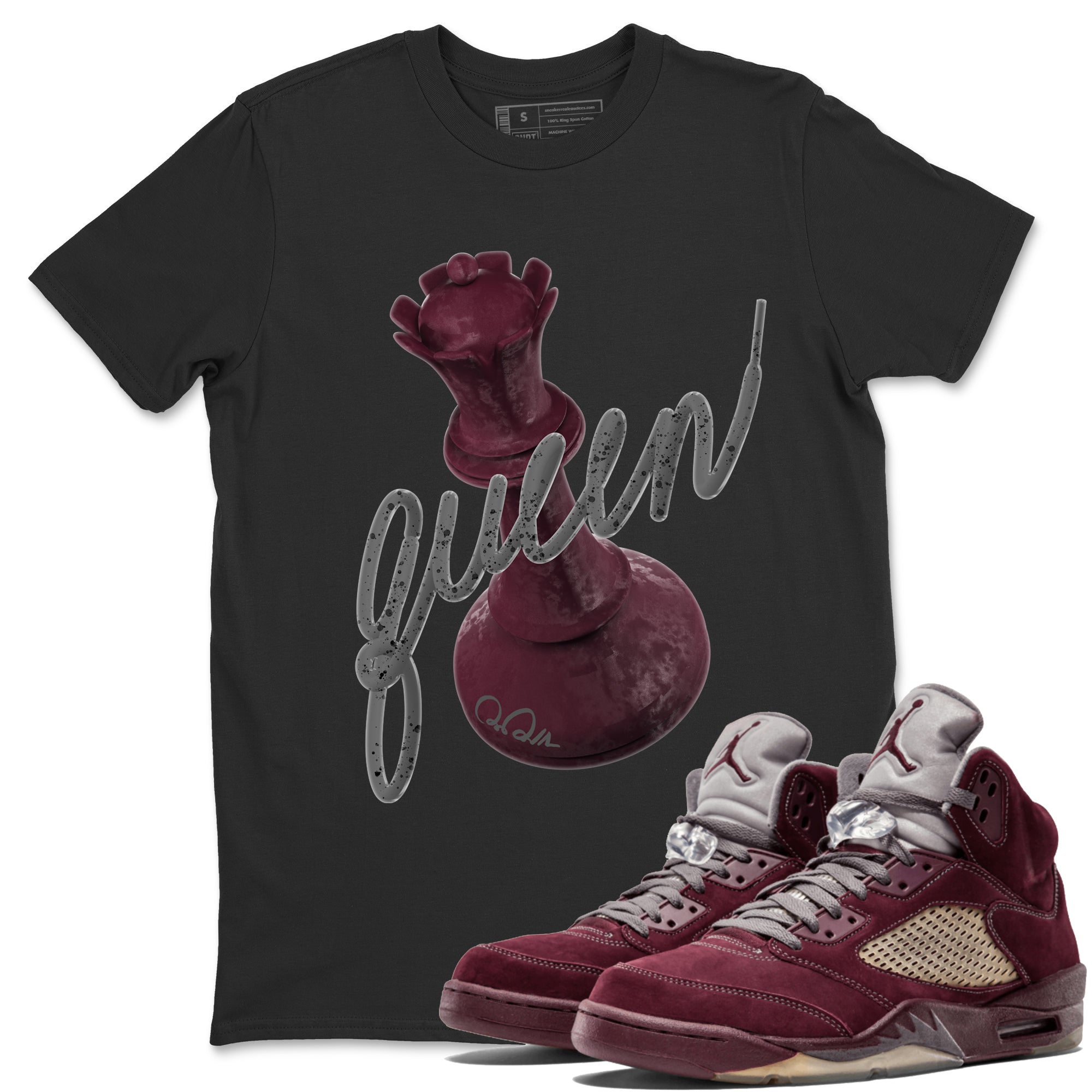 Air Jordan 5 Burgundy Sneaker Match Tees 3D Queen Streetwear Sneaker Shirt Air Jordan 5 Burgundy Sneaker Release Tees Unisex Shirts Black 1