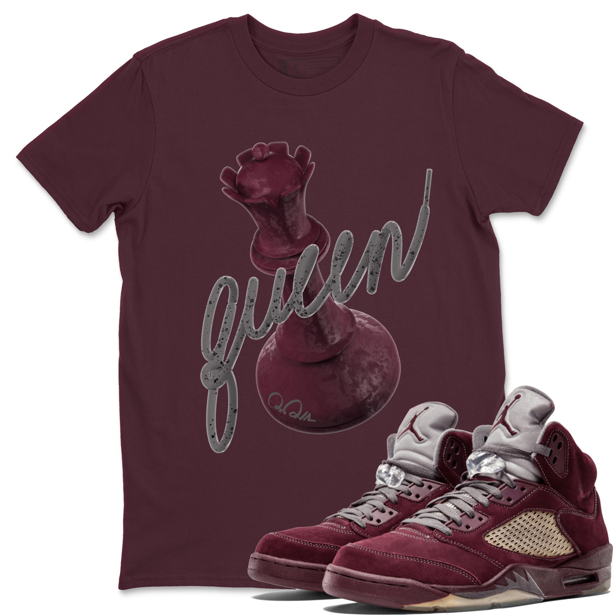 Air Jordan 5 Burgundy Sneaker Match Tees 3D Queen Streetwear Sneaker Shirt Air Jordan 5 Burgundy Sneaker Release Tees Unisex Shirts Maroon 1