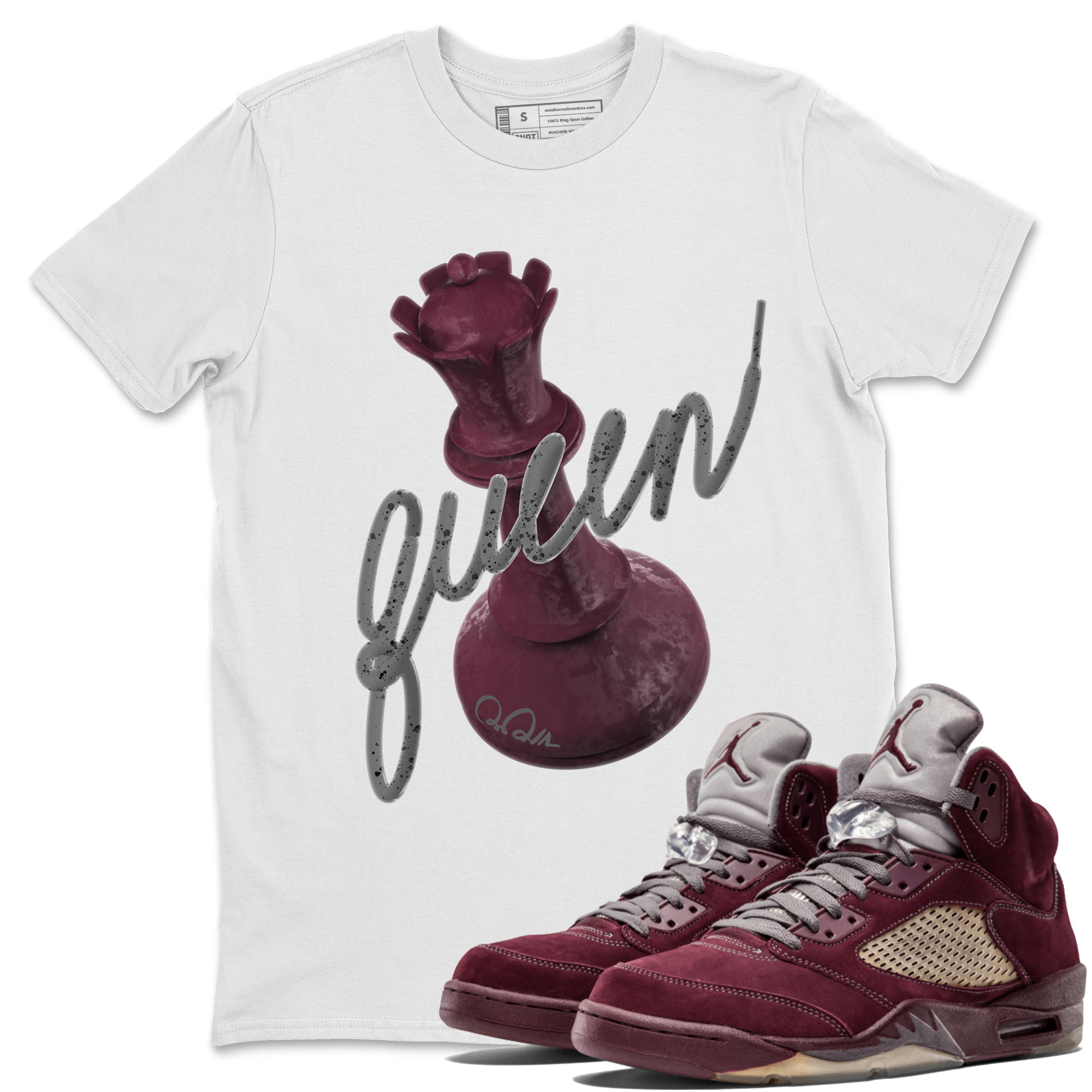 Air Jordan 5 Burgundy Sneaker Match Tees 3D Queen Streetwear Sneaker Shirt Air Jordan 5 Burgundy Sneaker Release Tees Unisex Shirts White 1