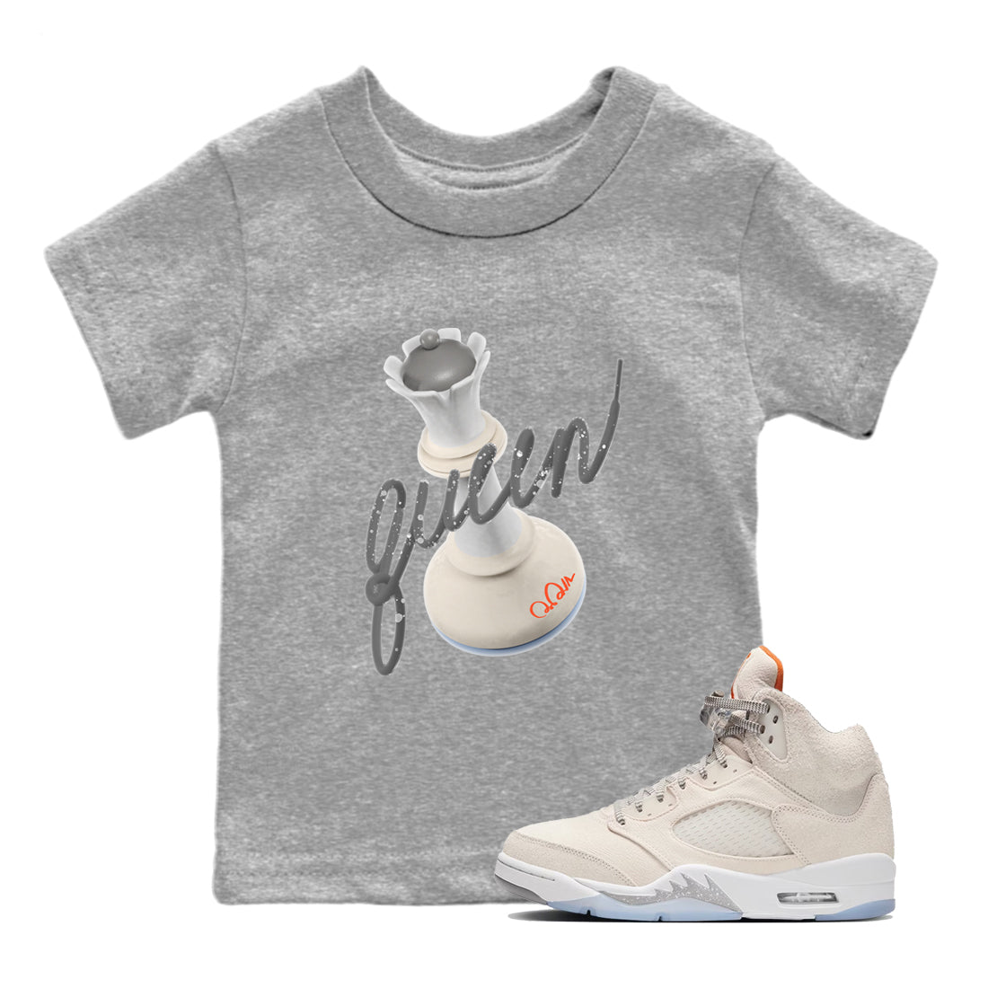 Air Jordan 5 Craft Sneaker Match Tees 3D Queen Streetwear Sneaker Shirt AJ5 SE Craft Sneaker Release Tees Kids Shirts Heather Grey 1