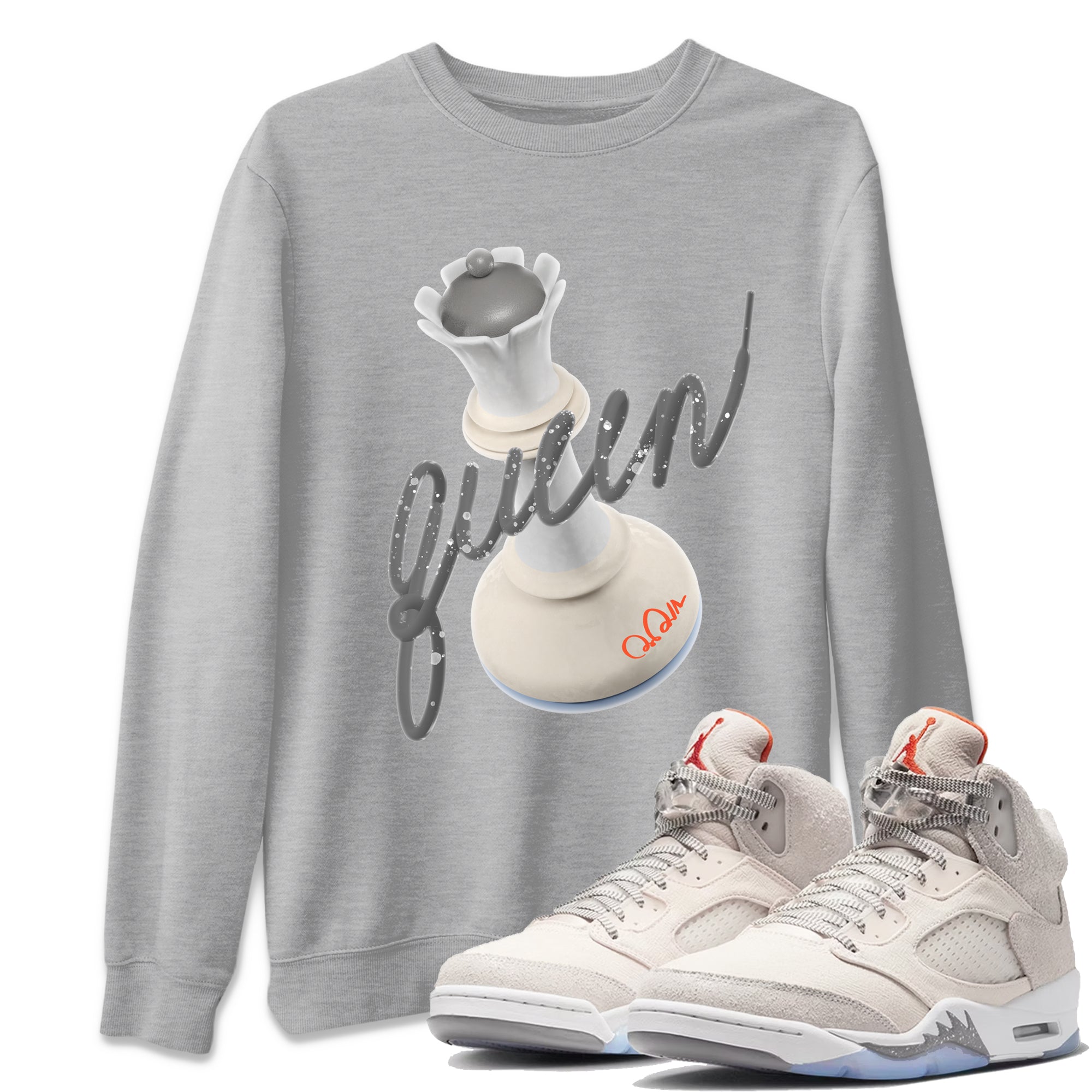 Air Jordan 5 Craft Sneaker Match Tees 3D Queen Streetwear Sneaker Shirt AJ5 SE Craft Sneaker Release Tees Unisex Shirts Heather Grey 1
