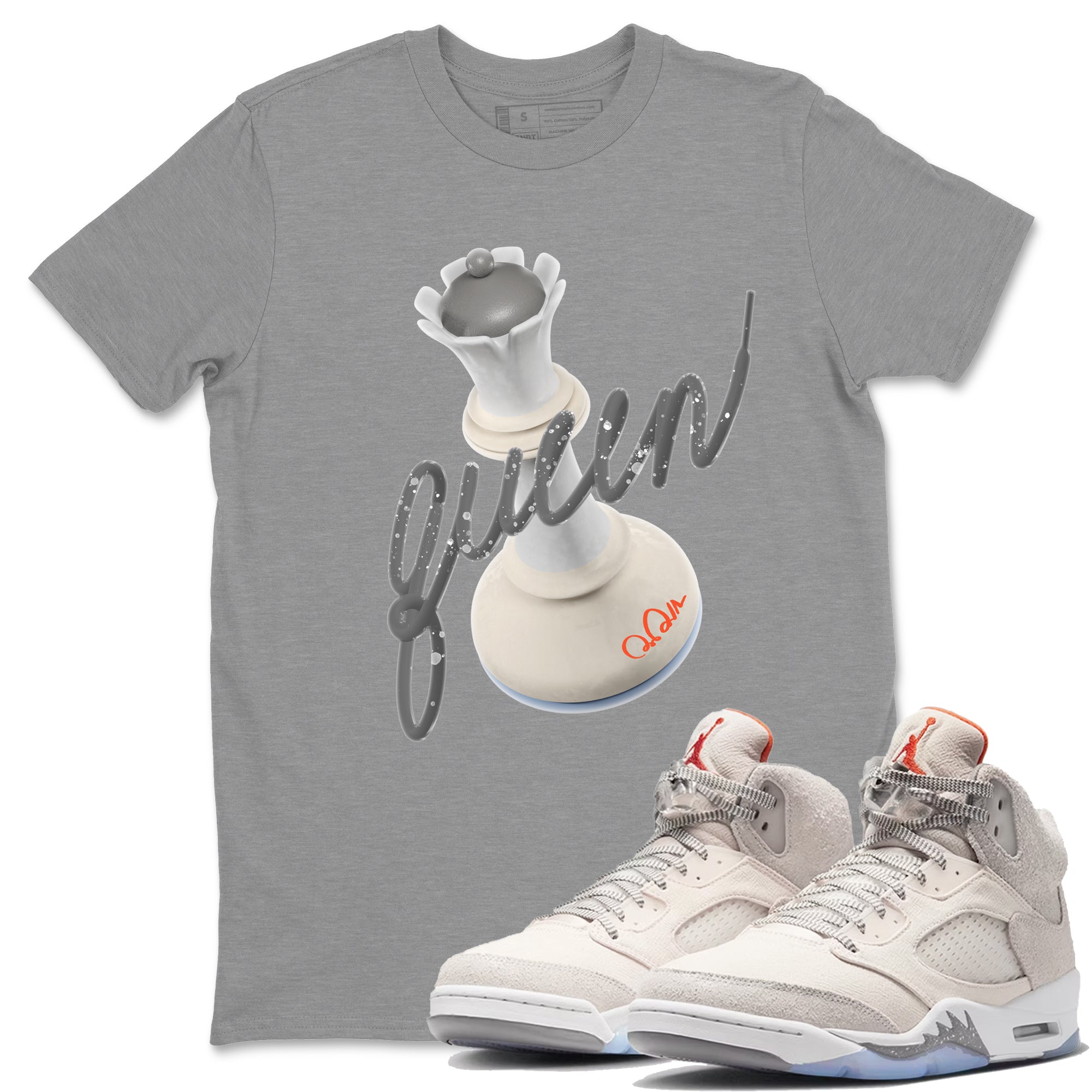 Air Jordan 5 Craft Sneaker Match Tees 3D Queen Streetwear Sneaker Shirt AJ5 SE Craft Sneaker Release Tees Unisex Shirts Heather Grey 1