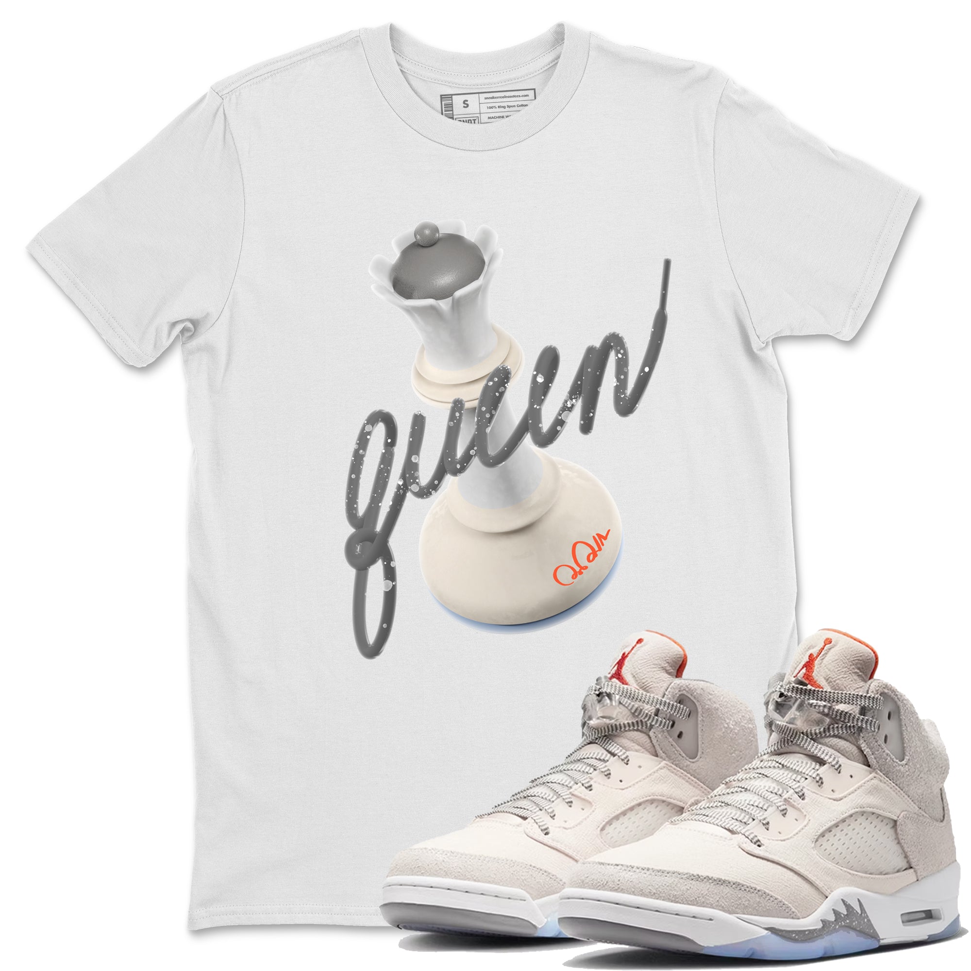 Air Jordan 5 Craft Sneaker Match Tees 3D Queen Streetwear Sneaker Shirt AJ5 SE Craft Sneaker Release Tees Unisex Shirts White 1
