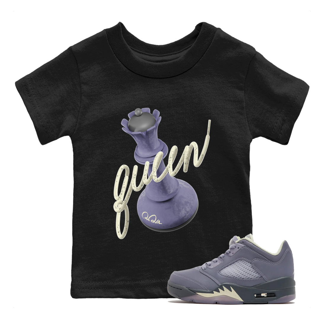 Air Jordan 5 Indigo Haze Sneaker Match Tees 3D Queen Streetwear Sneaker Shirt AJ5 Indigo Haze Sneaker Release Tees Kids Shirts Black 1