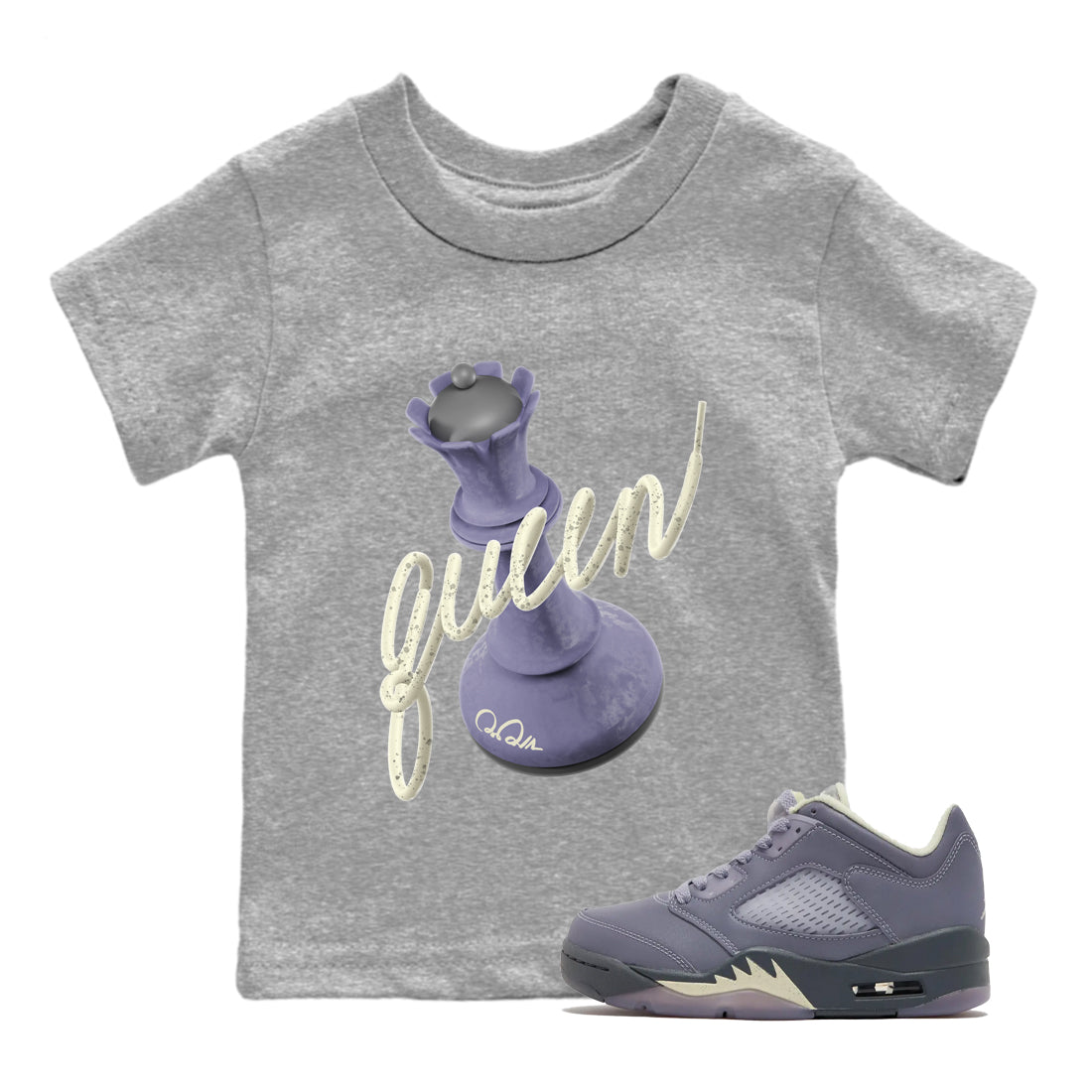 Air Jordan 5 Indigo Haze Sneaker Match Tees 3D Queen Streetwear Sneaker Shirt AJ5 Indigo Haze Sneaker Release Tees Kids Shirts Heather Grey 1
