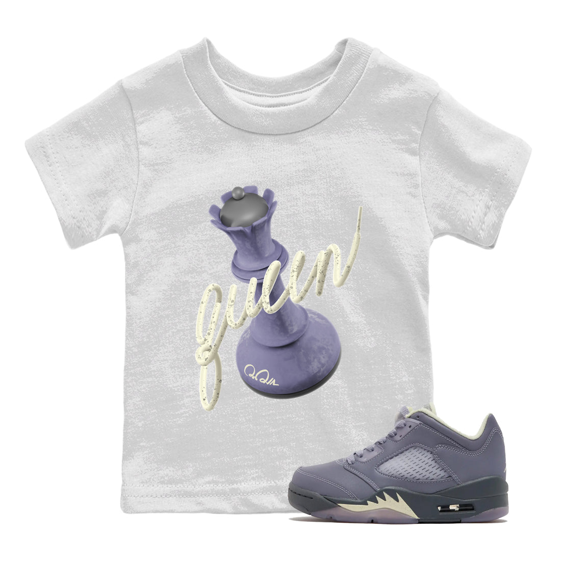 Air Jordan 5 Indigo Haze Sneaker Match Tees 3D Queen Streetwear Sneaker Shirt AJ5 Indigo Haze Sneaker Release Tees Kids Shirts White 1
