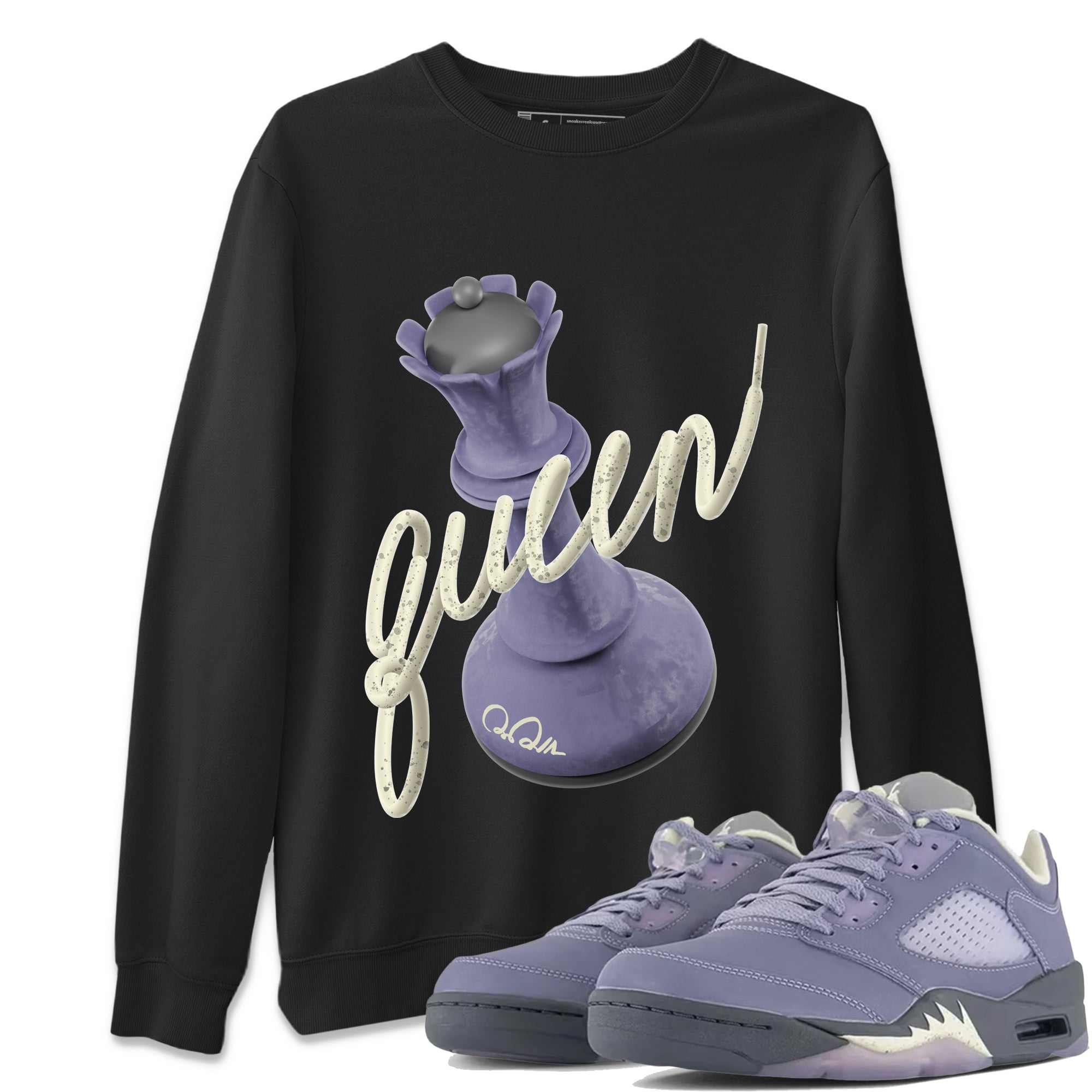 Air Jordan 5 Indigo Haze Sneaker Match Tees 3D Queen Streetwear Sneaker Shirt AJ5 Indigo Haze Sneaker Release Tees Unisex Shirts Black 1
