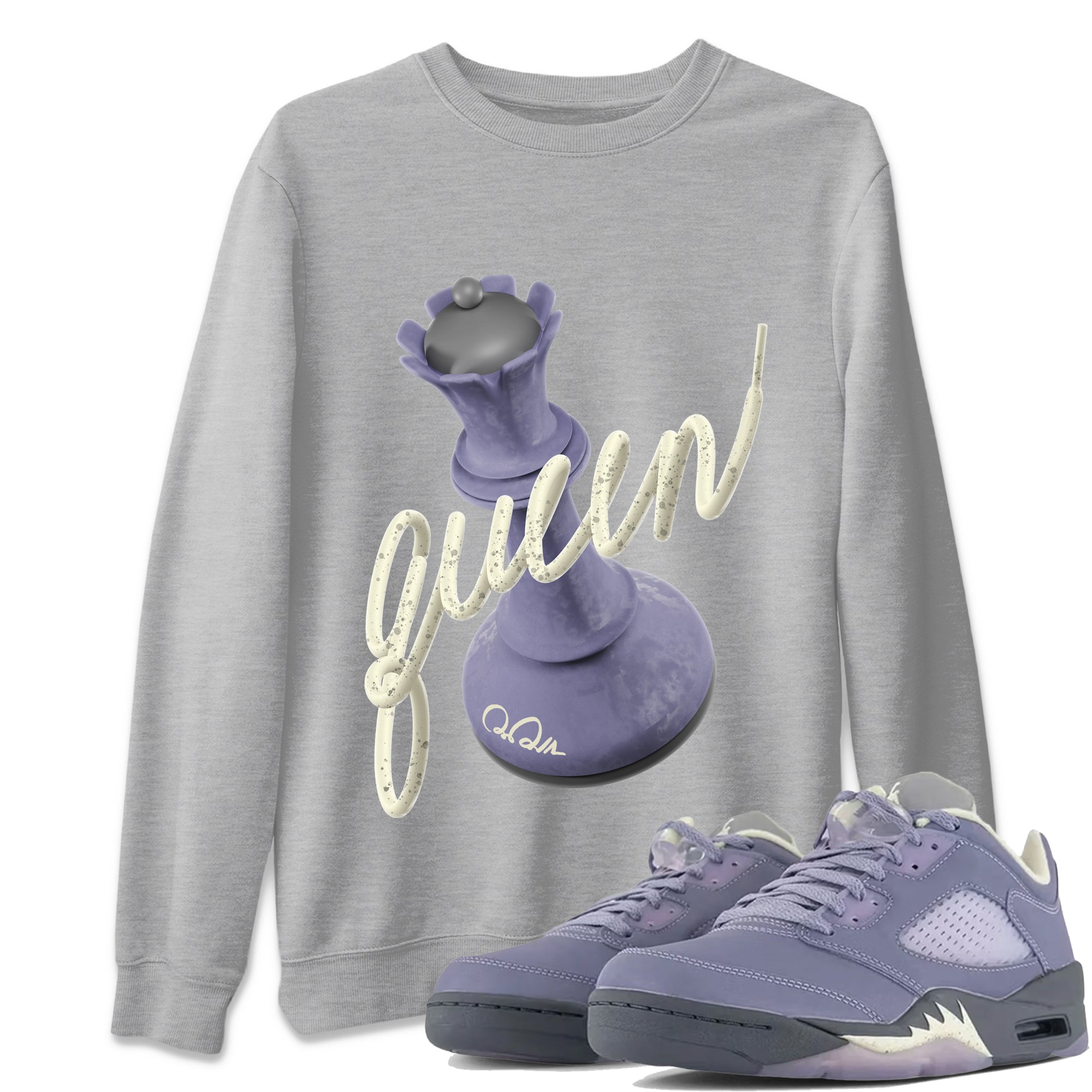 Air Jordan 5 Indigo Haze Sneaker Match Tees 3D Queen Streetwear Sneaker Shirt AJ5 Indigo Haze Sneaker Release Tees Unisex Shirts Heather Grey 1