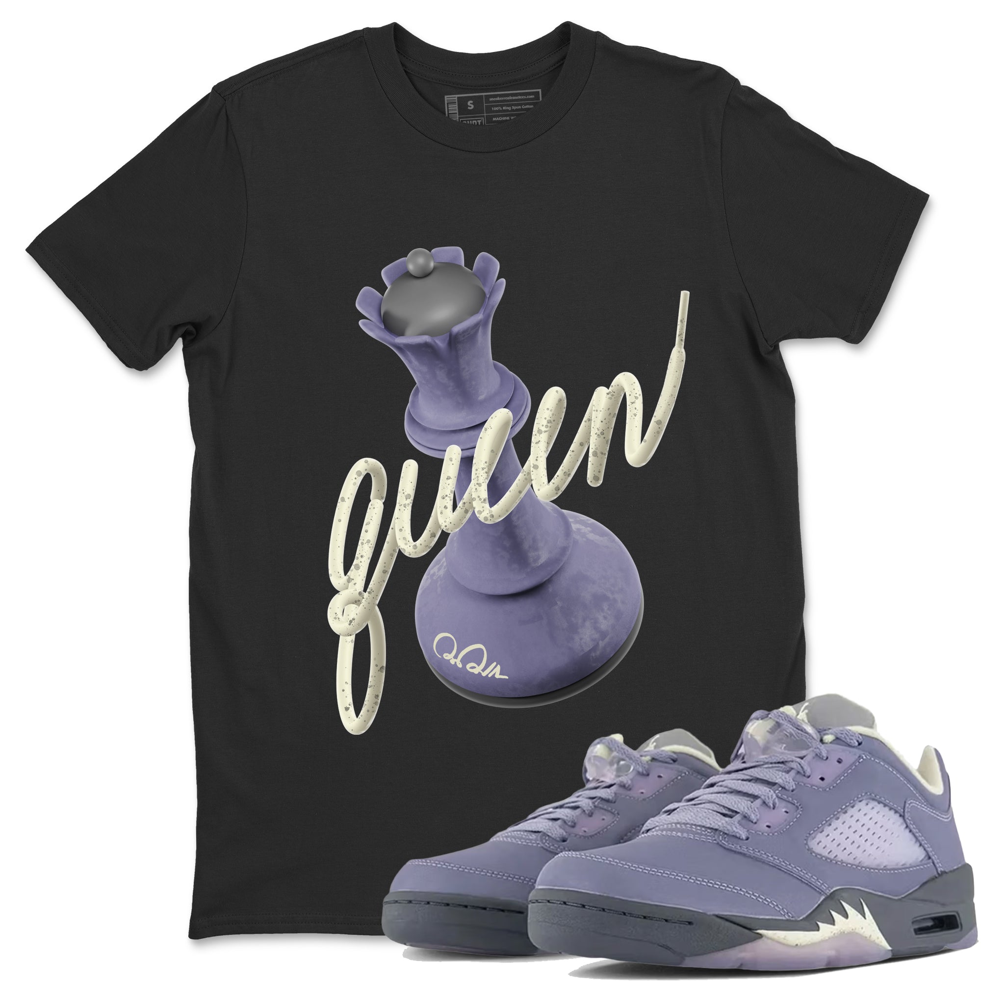 Air Jordan 5 Indigo Haze Sneaker Match Tees 3D Queen Streetwear Sneaker Shirt AJ5 Indigo Haze Sneaker Release Tees Unisex Shirts Black 1