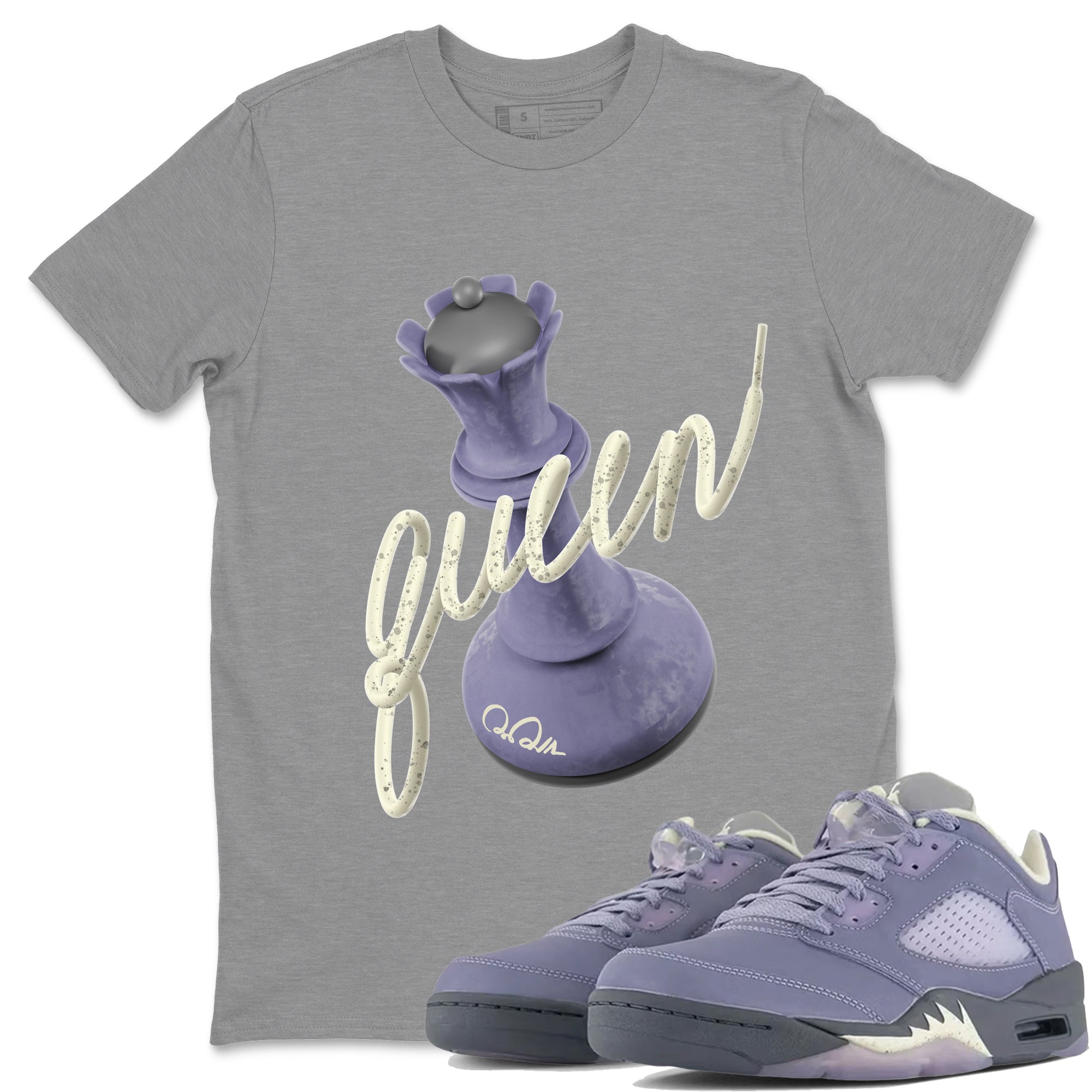 Air Jordan 5 Indigo Haze Sneaker Match Tees 3D Queen Streetwear Sneaker Shirt AJ5 Indigo Haze Sneaker Release Tees Unisex Shirts Heather Grey 1